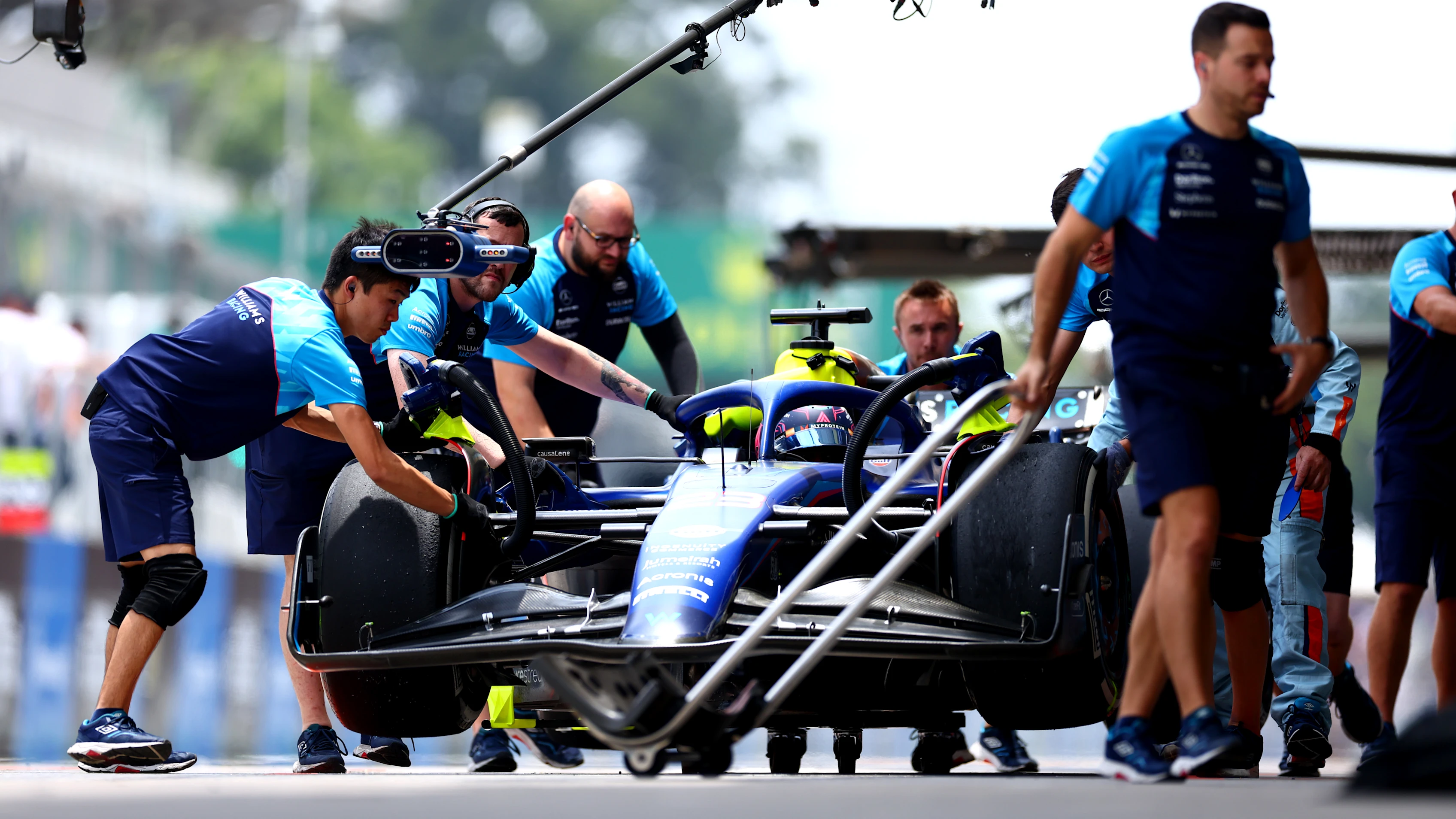 SAO PAULO, BRAZIL - NOVEMBER 03: Alexander Albon of Thailand driving the (23) Williams FW45