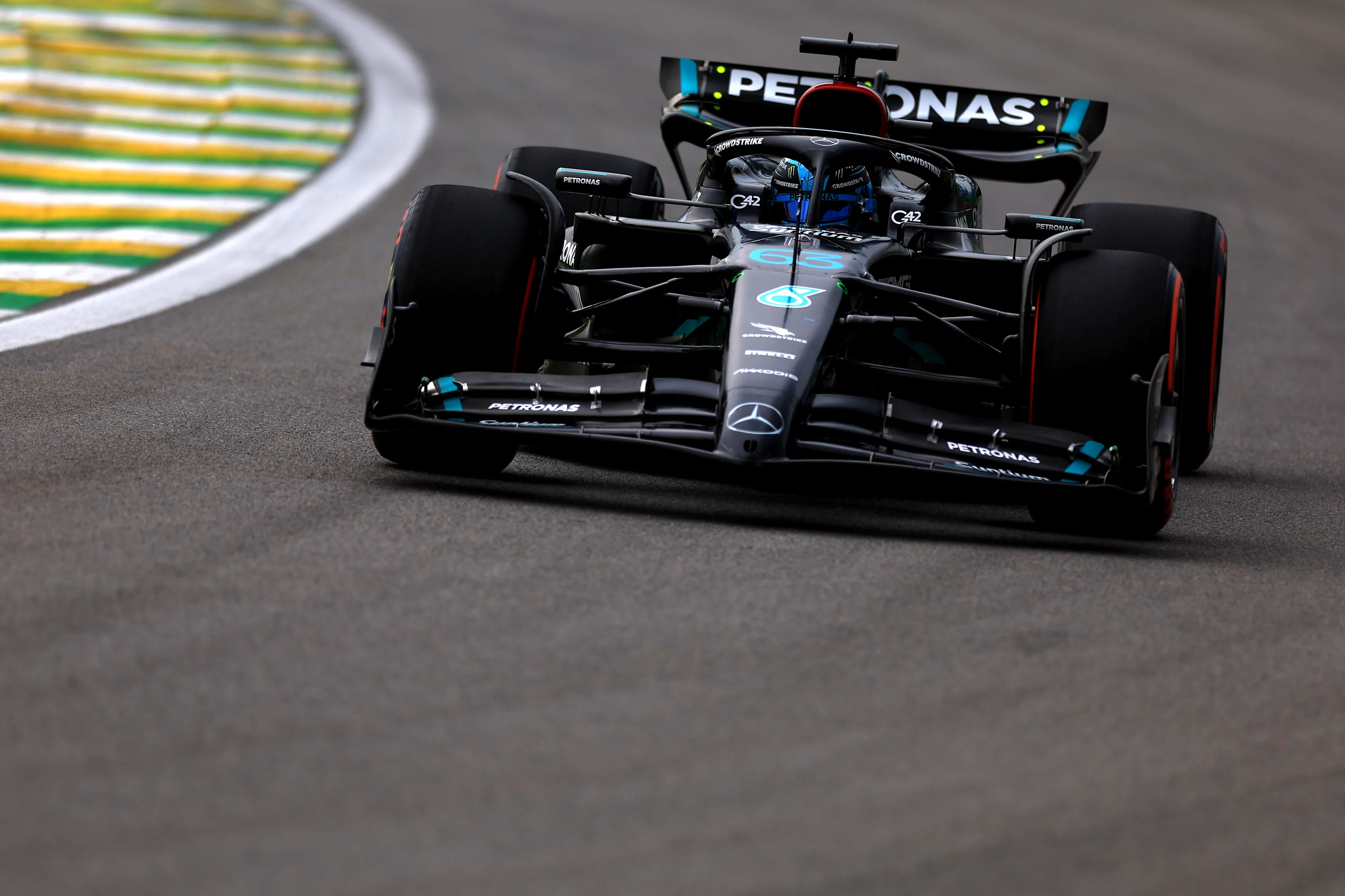 SAO PAULO, BRAZIL - NOVEMBER 03: George Russell of Great Britain driving the (63) Mercedes AMG