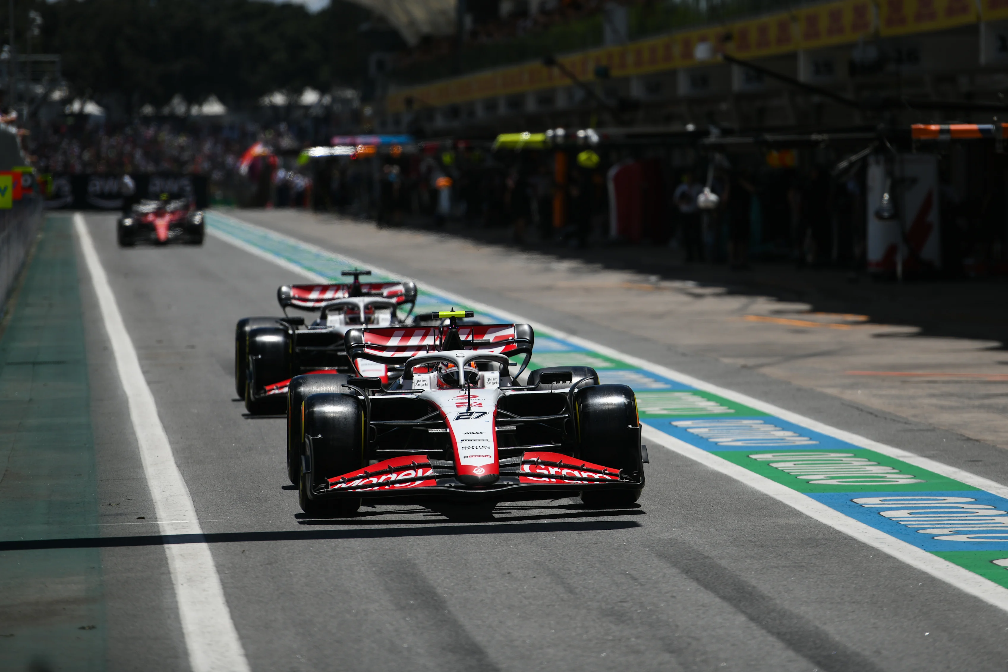 SAO PAULO, BRAZIL - NOVEMBER 04: Nico Hulkenberg of Germany driving the (27) Haas F1 VF-23 Ferrari