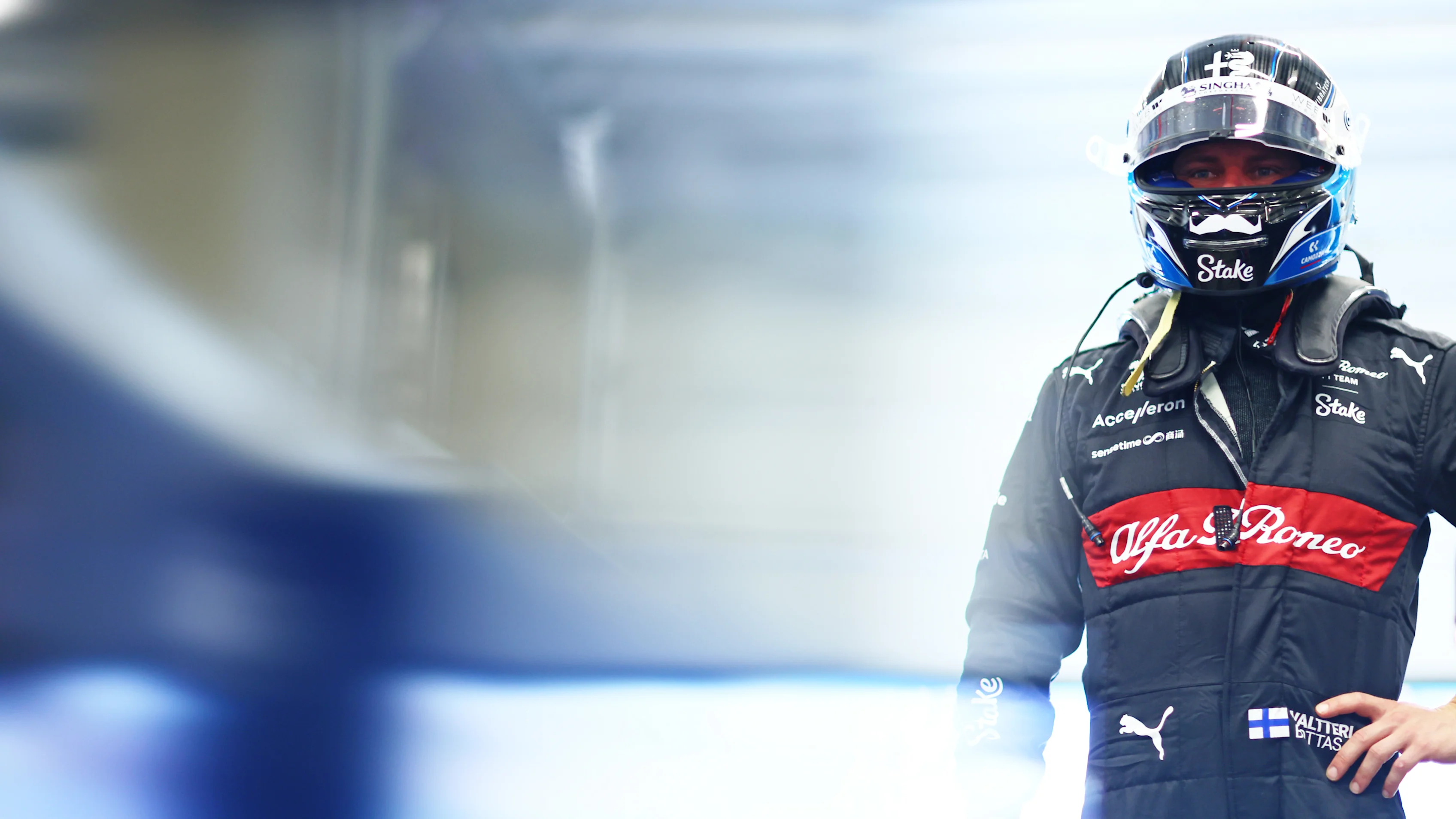 SAO PAULO, BRAZIL - NOVEMBER 04: 14th placed qualifier Valtteri Bottas of Finland and Alfa Romeo F1 looks on in the FIA garage during the Sprint Shootout ahead of the F1 Grand Prix of Brazil at Autodromo Jose Carlos Pace on November 04, 2023 in Sao Paulo, Brazil. (Photo by Dan Istitene - Formula 1/Formula 1 via Getty Images)
