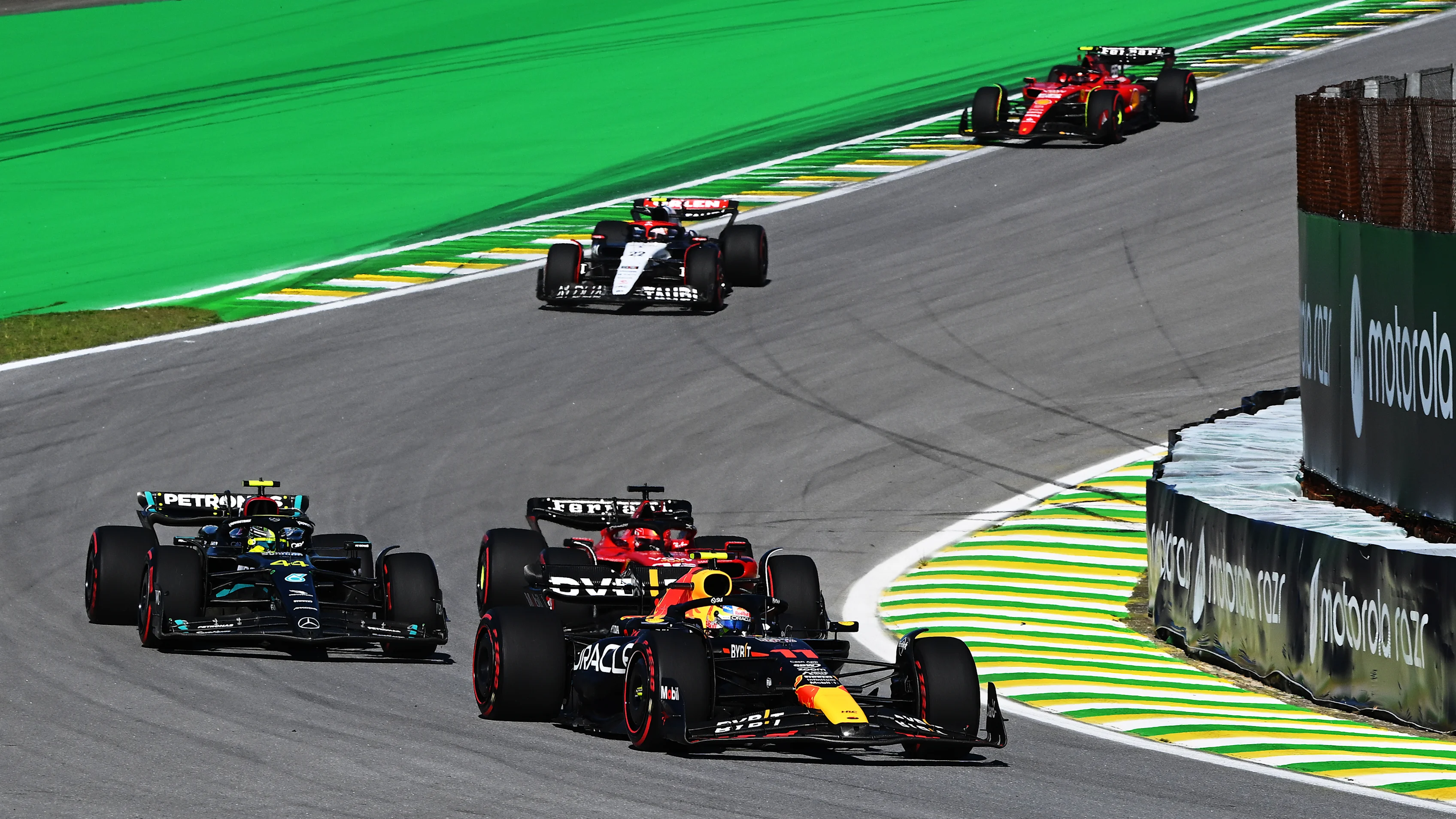 SAO PAULO, BRAZIL - NOVEMBER 04: Sergio Perez of Mexico driving the (11) Oracle Red Bull Racing