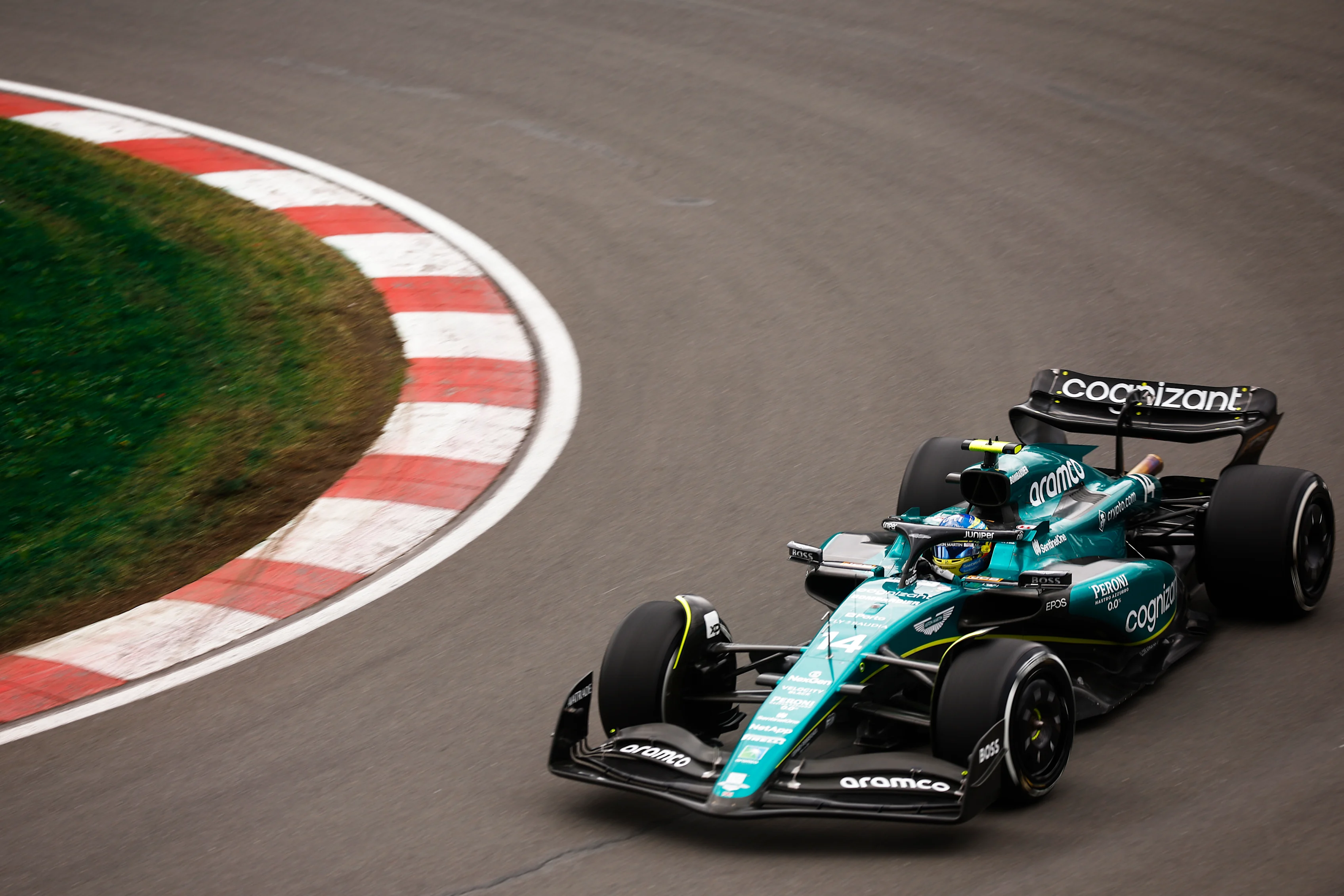 MONTREAL, QUEBEC - JUNE 18: Fernando Alonso of Spain driving the (14) Aston Martin AMR23 Mercedes