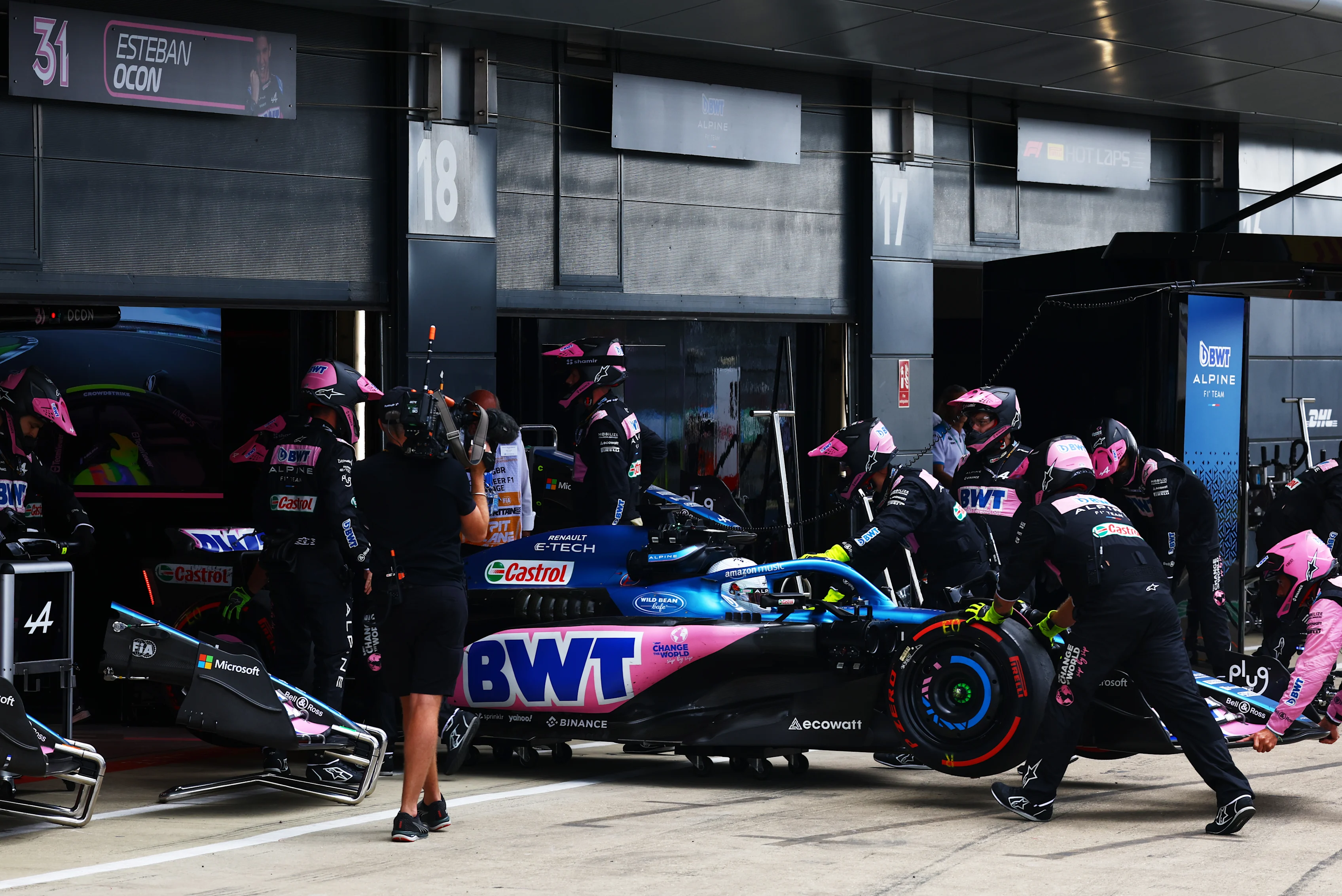NORTHAMPTON, ENGLAND - JULY 09: Esteban Ocon of France driving the (31) Alpine F1 A523 Renault