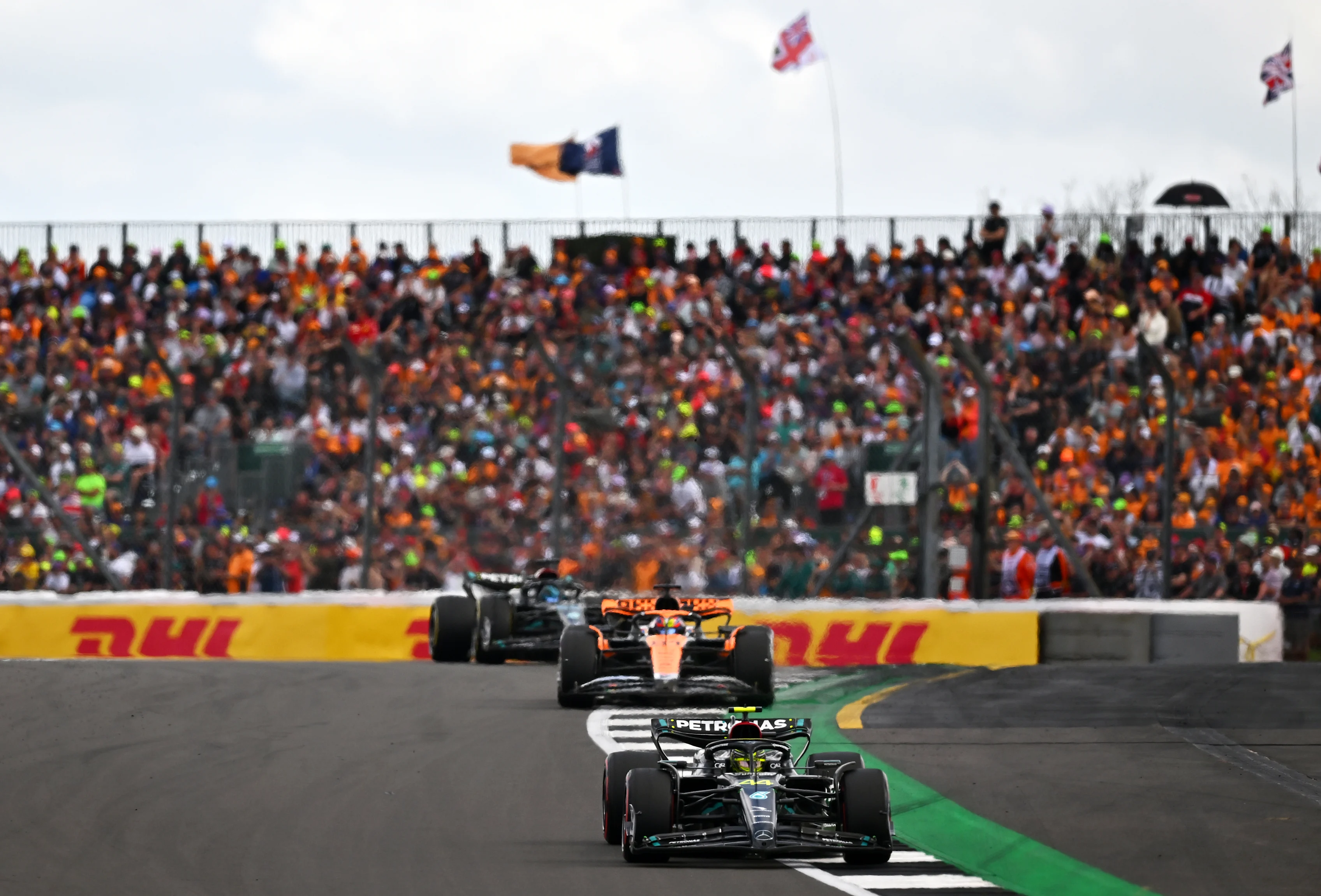 NORTHAMPTON, ENGLAND - JULY 09: Lewis Hamilton of Great Britain driving the (44) Mercedes AMG