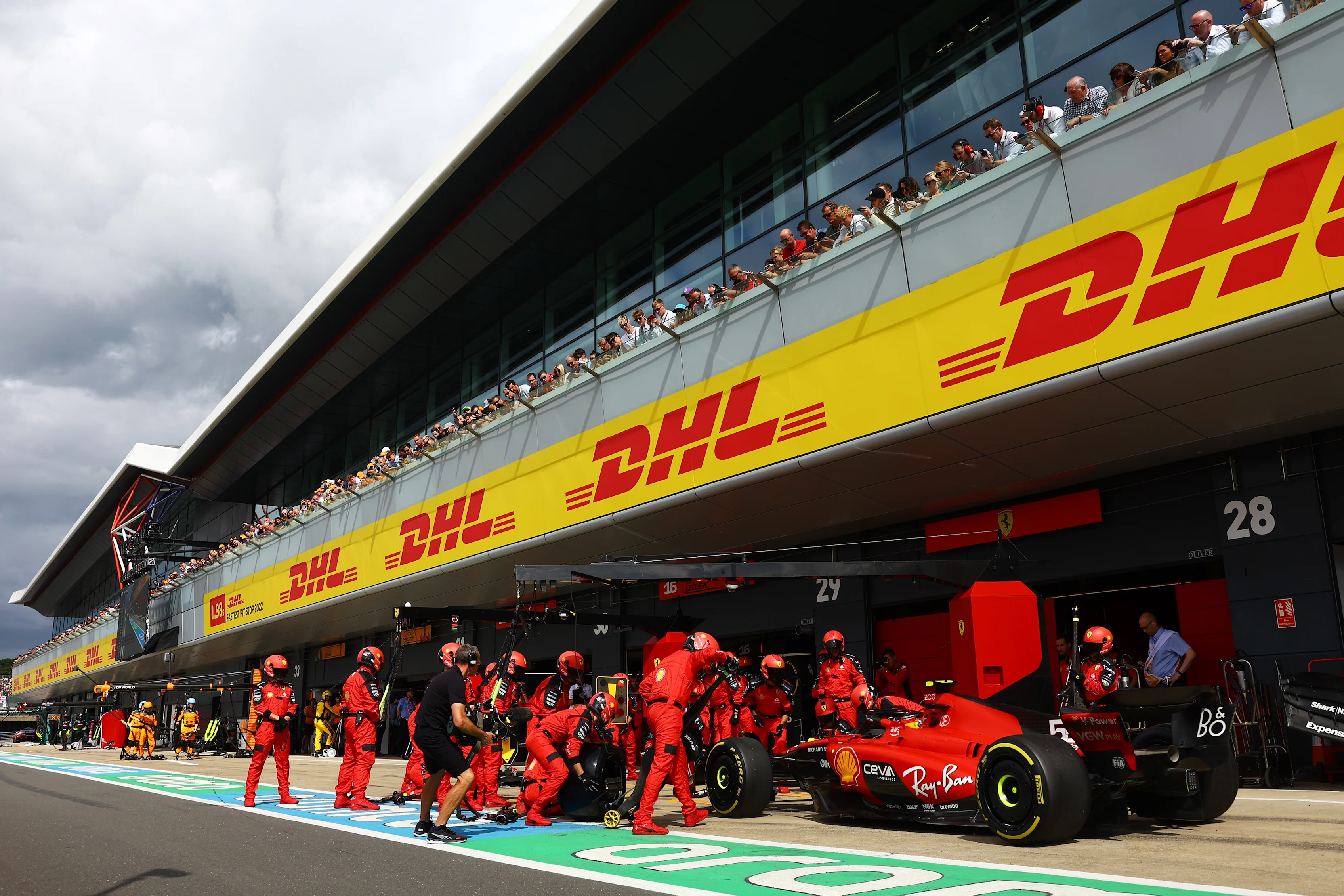 NORTHAMPTON, ENGLAND - JULY 09: Carlos Sainz of Spain driving (55) the Ferrari SF-23 makes a