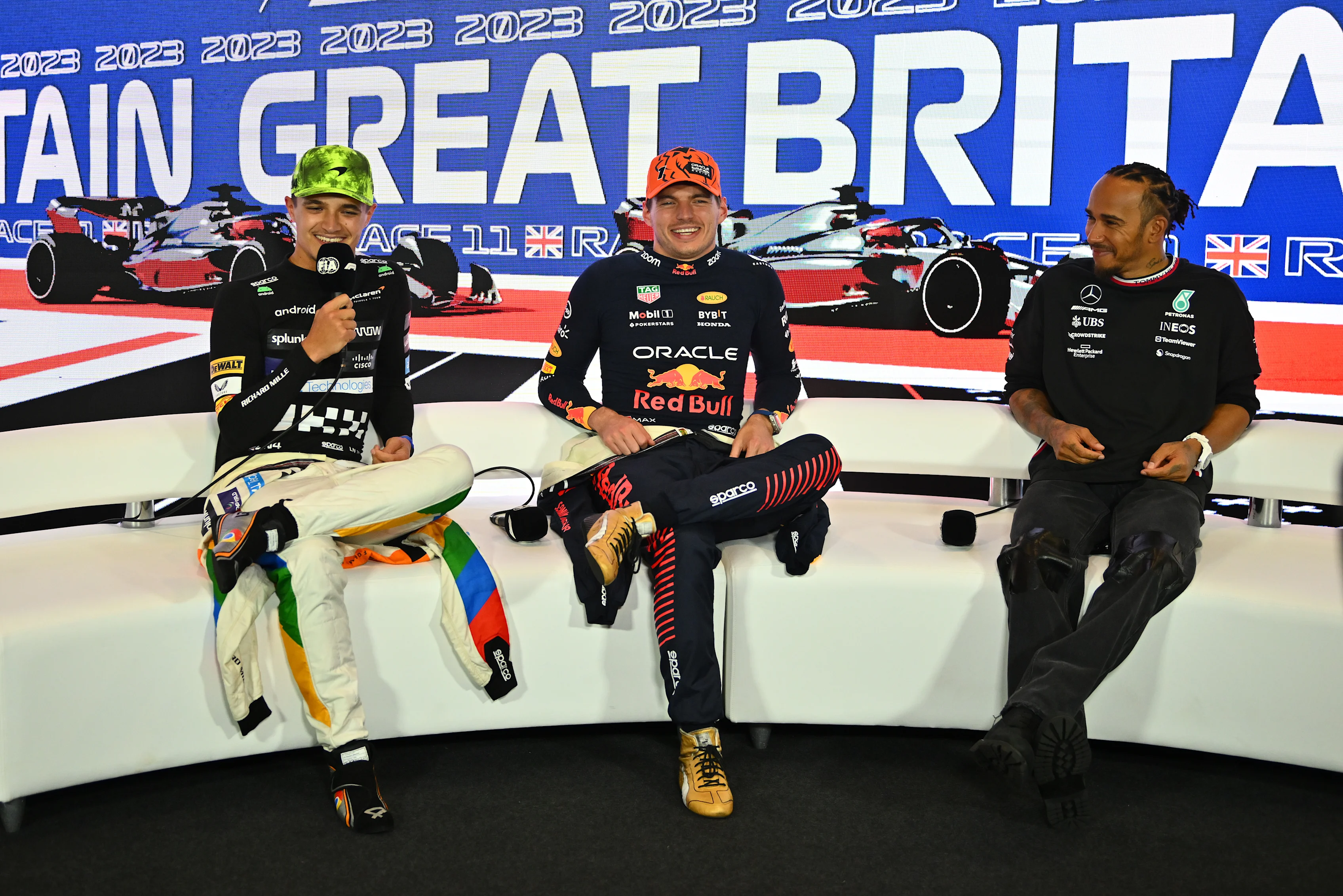 NORTHAMPTON, ENGLAND - JULY 09: Race winner Max Verstappen of the Netherlands and Oracle Red Bull