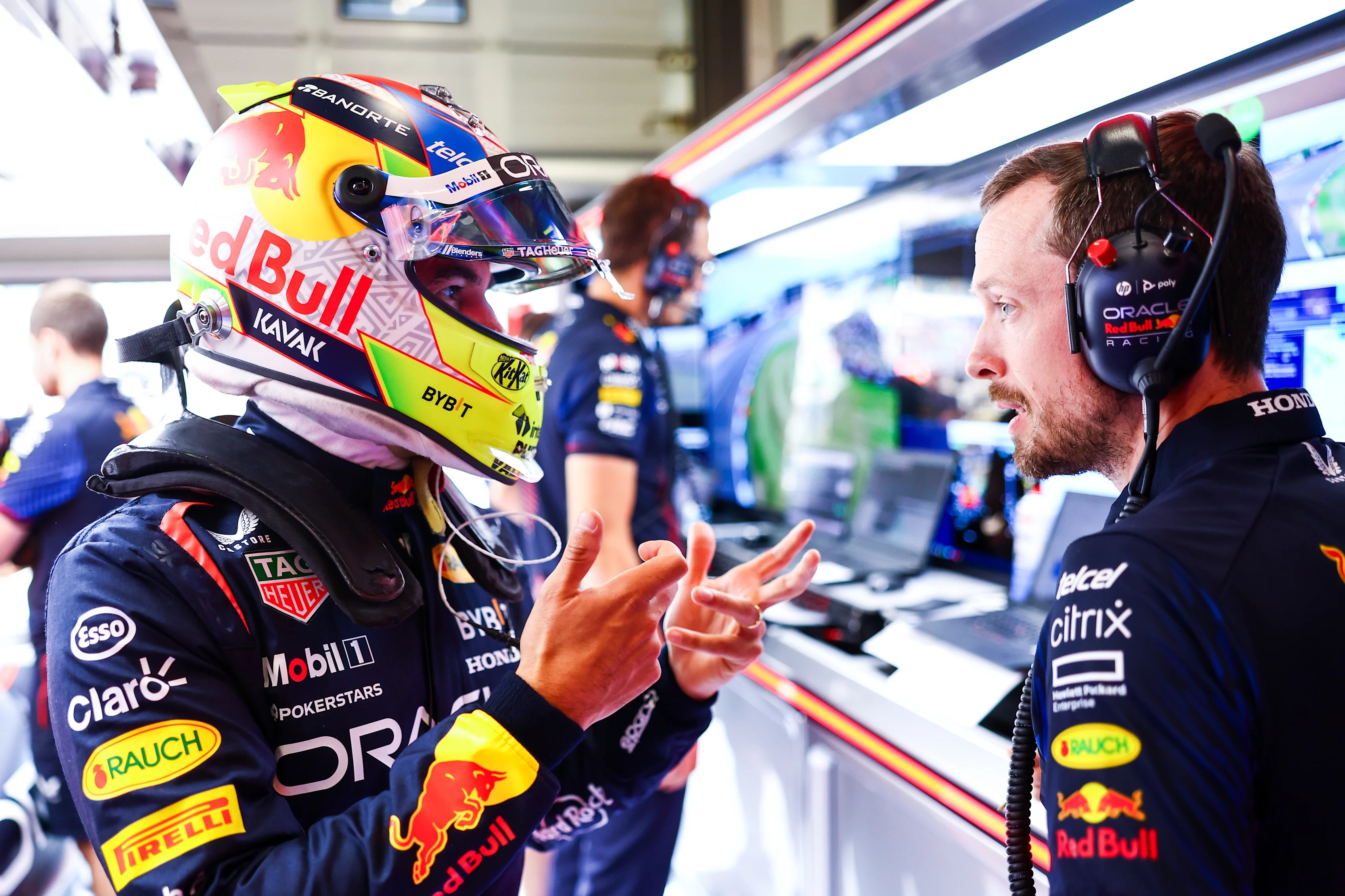 NORTHAMPTON, ENGLAND - JULY 08: Sergio Perez of Mexico and Oracle Red Bull Racing prepares to drive