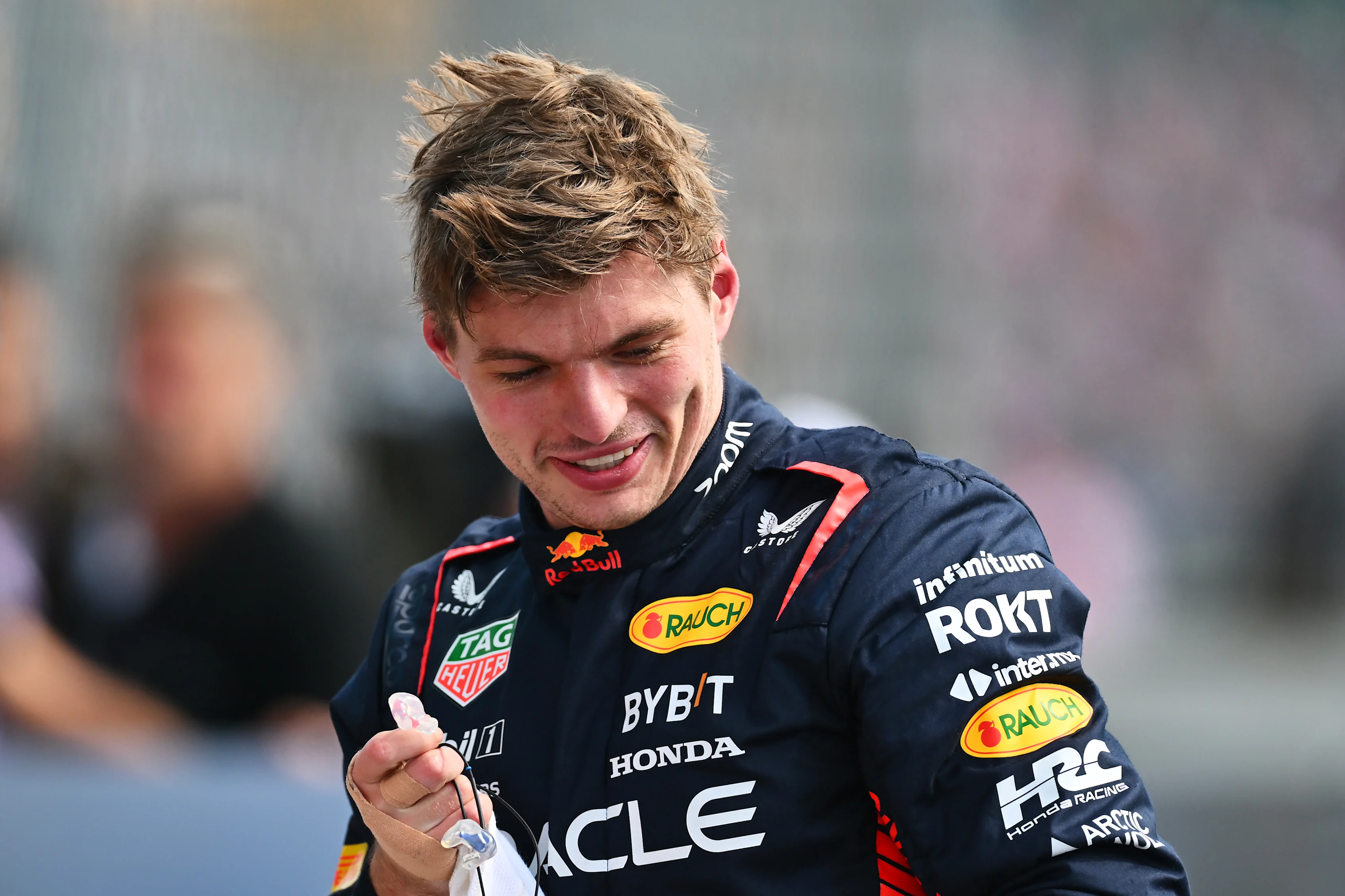 NORTHAMPTON, ENGLAND - JULY 08: Pole position qualifier Max Verstappen of the Netherlands and