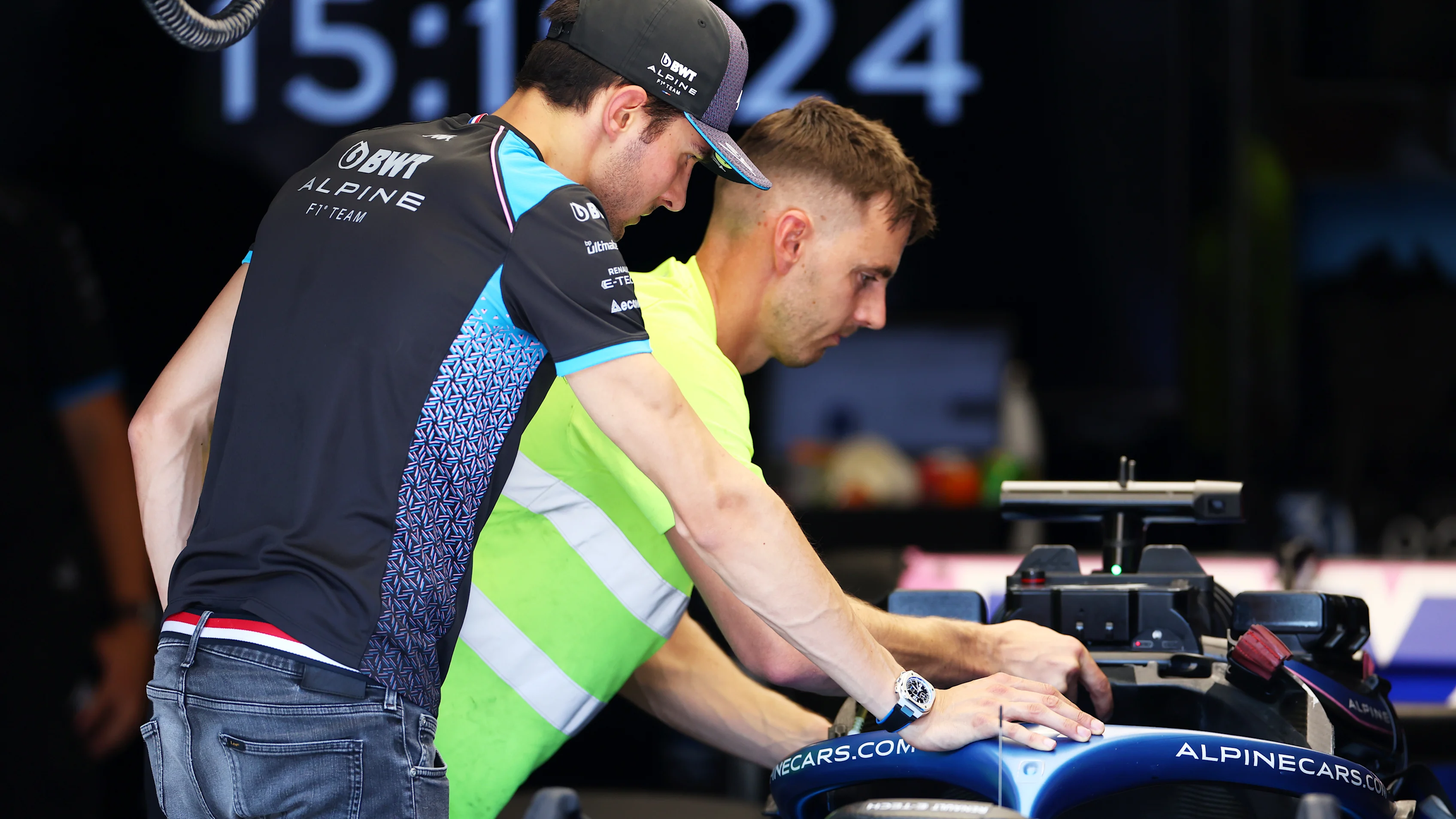 BUDAPEST, HUNGARY - JULY 23: Esteban Ocon of France and Alpine F1 looks on in the garage after retiring from the race during the F1 Grand Prix of Hungary at Hungaroring on July 23, 2023 in Budapest, Hungary. (Photo by Dan Istitene - Formula 1/Formula 1 via Getty Images)