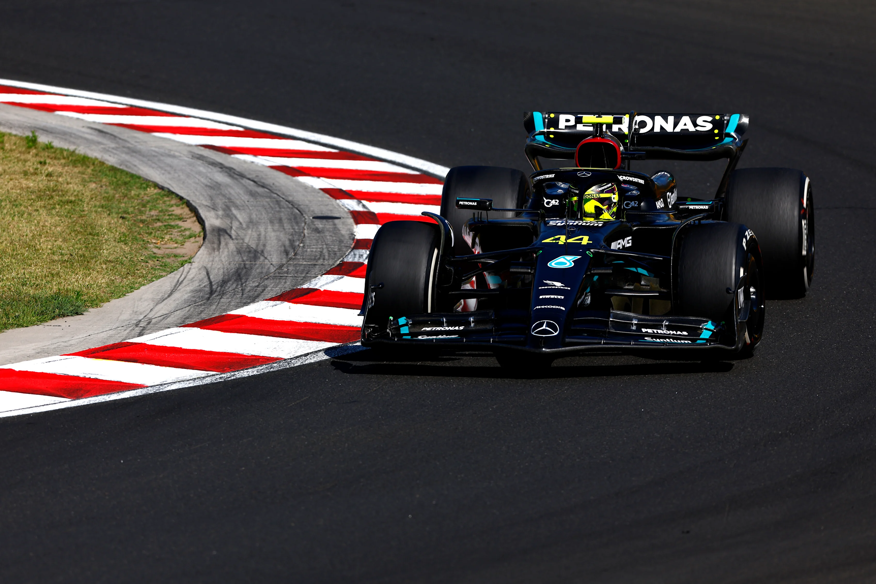 BUDAPEST, HUNGARY - JULY 23: Lewis Hamilton of Great Britain driving the (44) Mercedes AMG Petronas