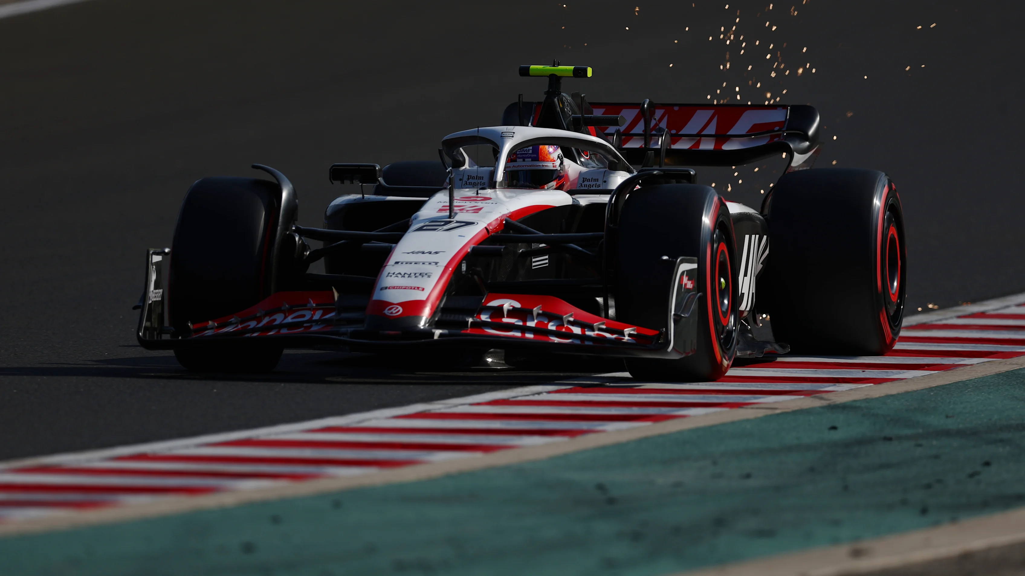 BUDAPEST, HUNGARY - JULY 22: Nico Hulkenberg of Germany driving the (27) Haas F1 VF-23 Ferrari on track during qualifying ahead of the F1 Grand Prix of Hungary at Hungaroring on July 22, 2023 in Budapest, Hungary. (Photo by Bryn Lennon - Formula 1/Formula 1 via Getty Images)