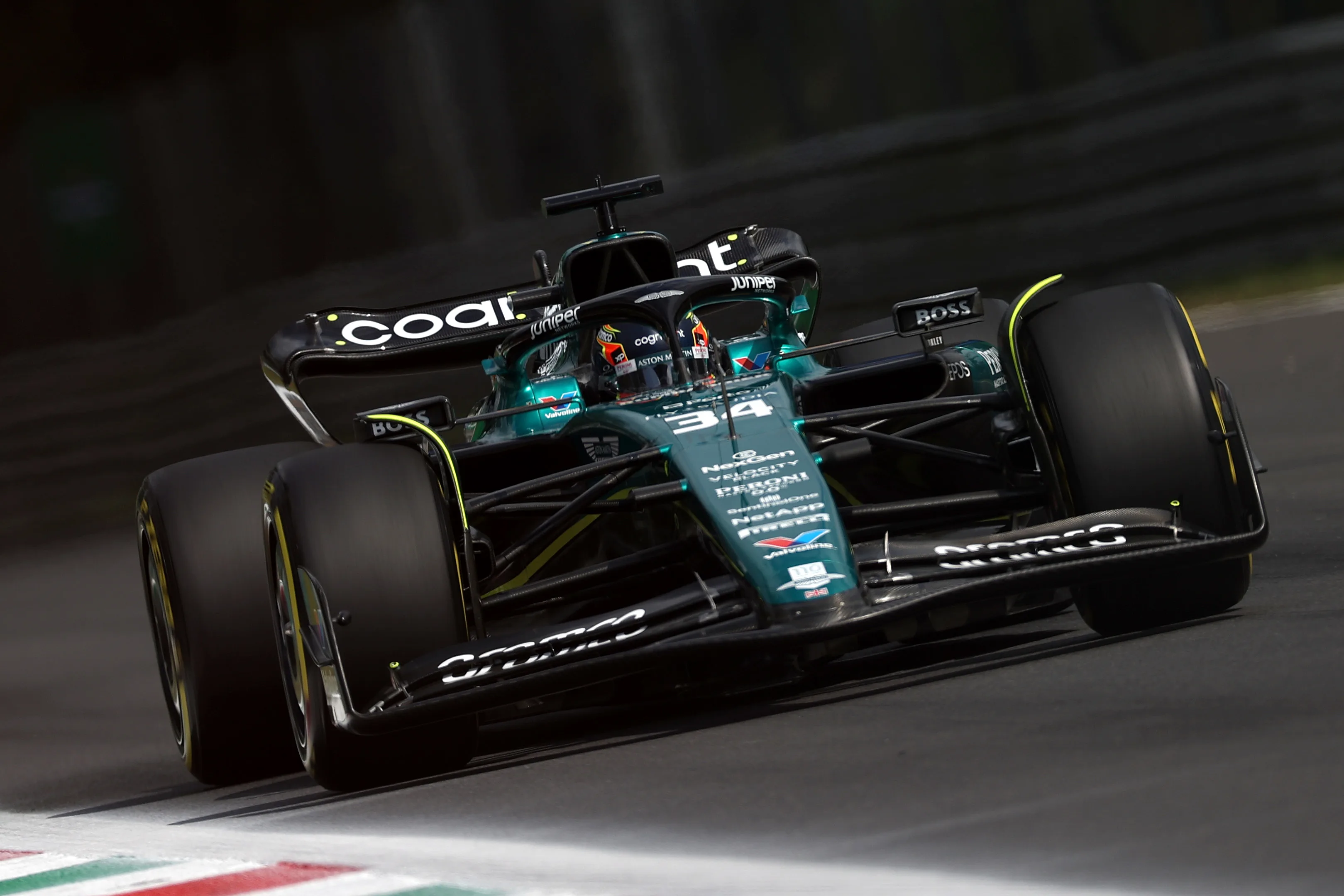 MONZA, ITALY - SEPTEMBER 01: Felipe Drugovich of Brazil driving the (34) Aston Martin AMR23