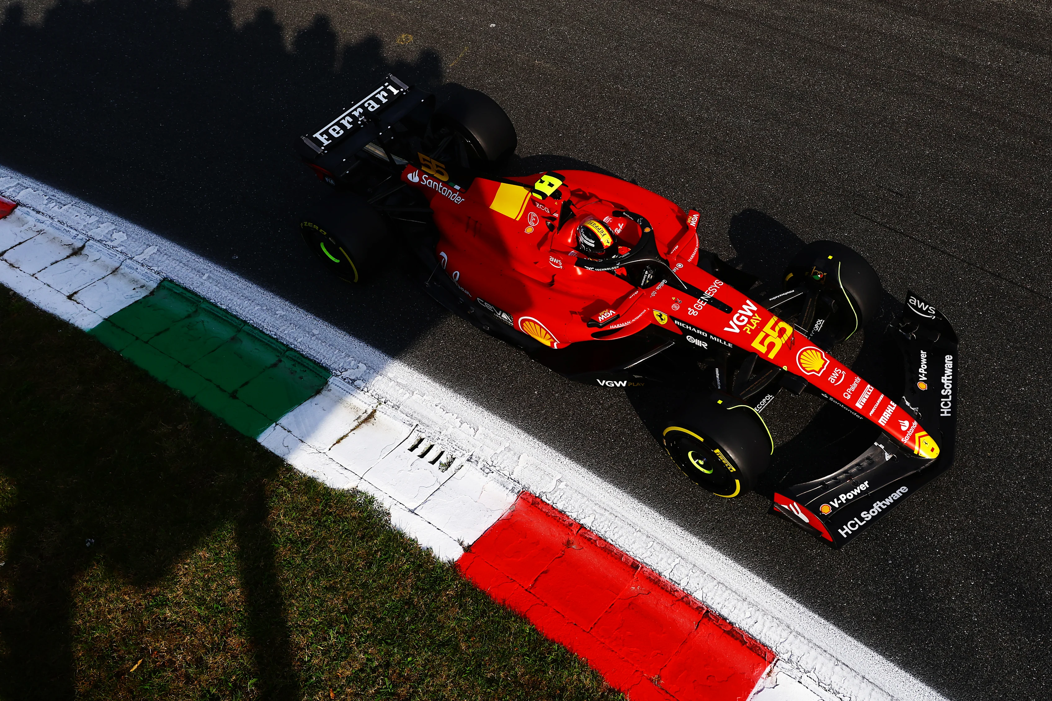 MONZA, ITALY - SEPTEMBER 01: Carlos Sainz of Spain driving (55) the Ferrari SF-23 on track during practice ahead of the F1 Grand Prix of Italy at Autodromo Nazionale Monza on September 01, 2023 in Monza, Italy. (Photo by Mark Thompson/Getty Images)