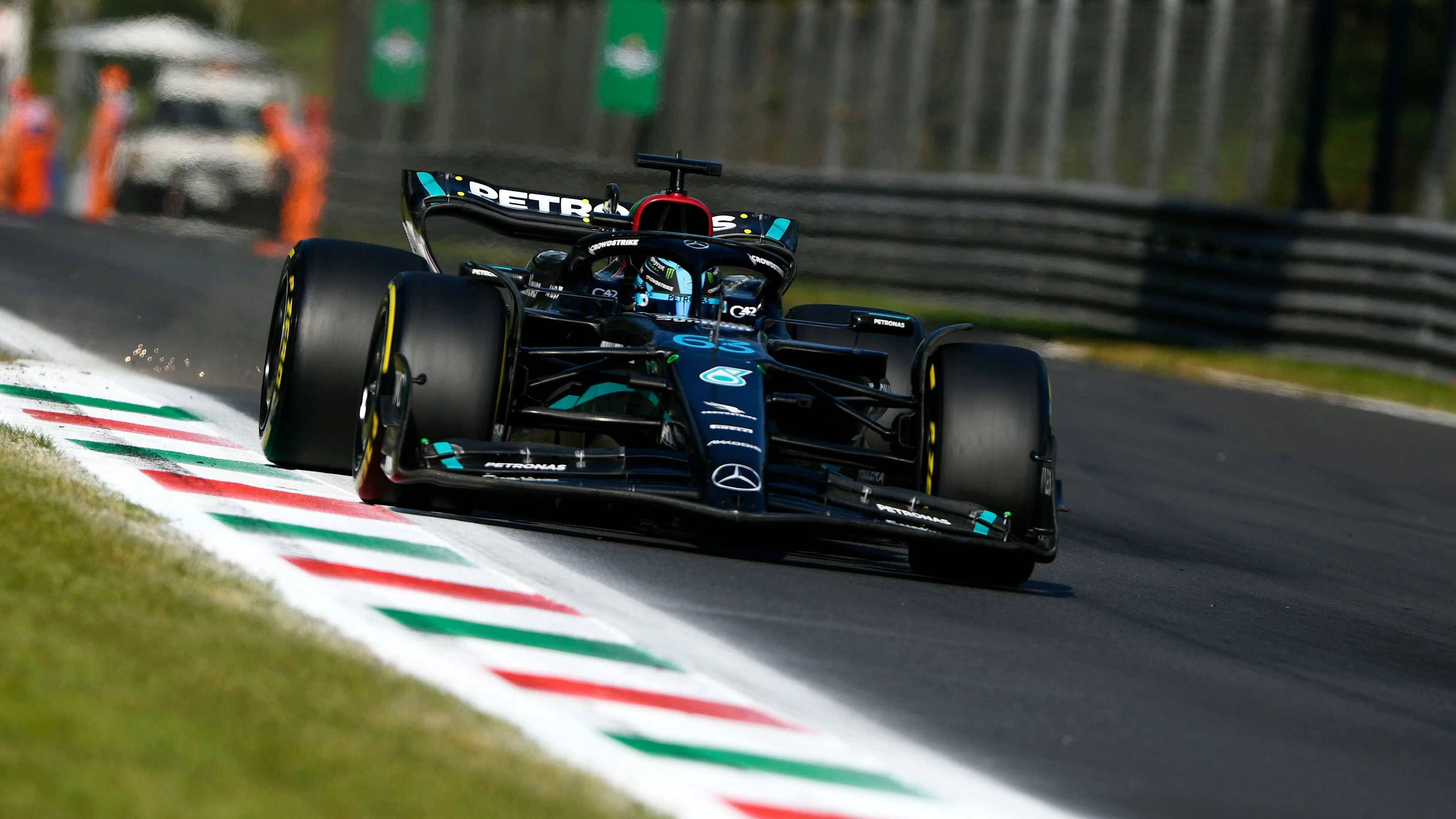MONZA, ITALY - SEPTEMBER 02: George Russell of Great Britain driving the (63) Mercedes AMG Petronas