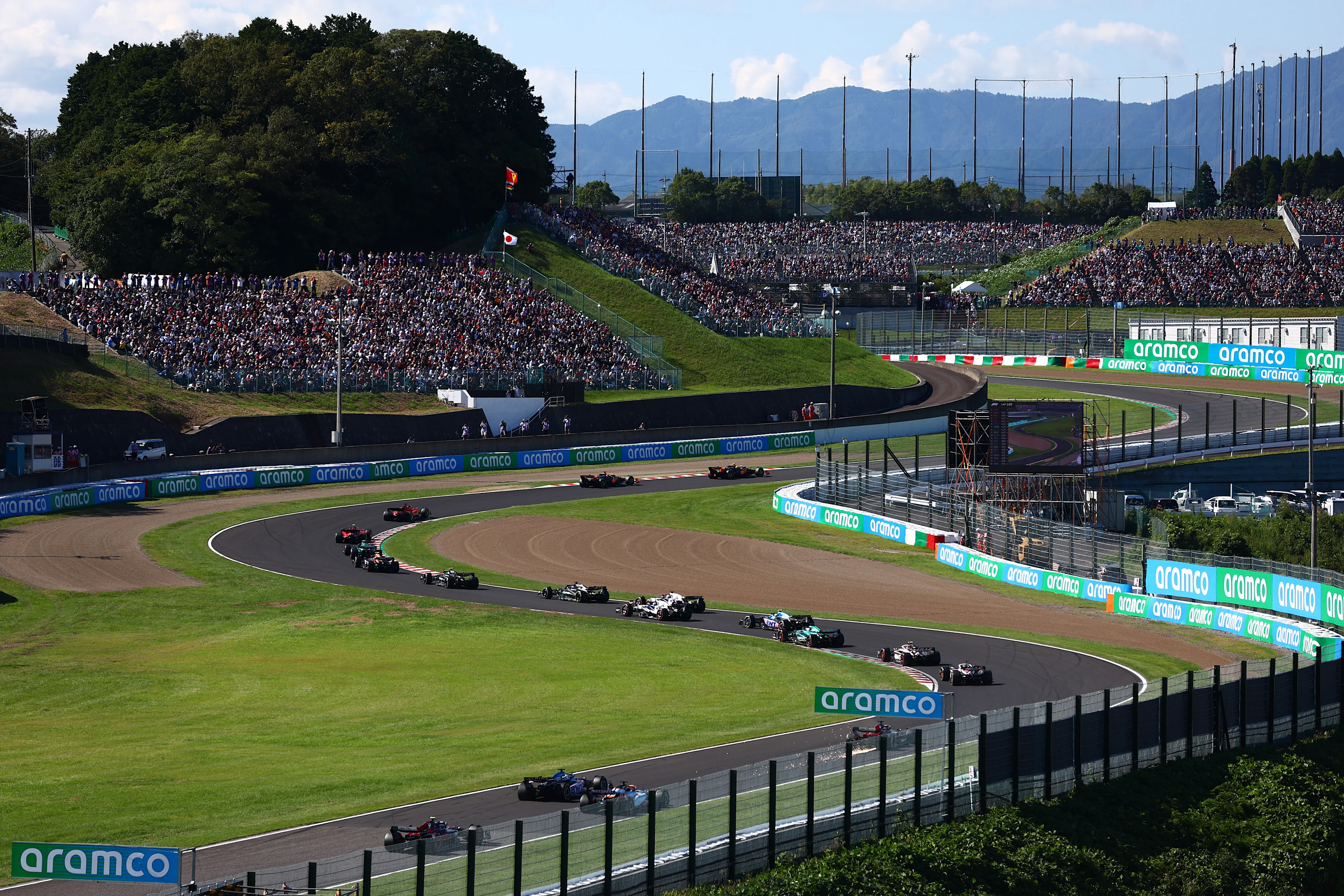 SUZUKA, JAPAN - SEPTEMBER 24: A rear view of the start of the race during the F1 Grand Prix of