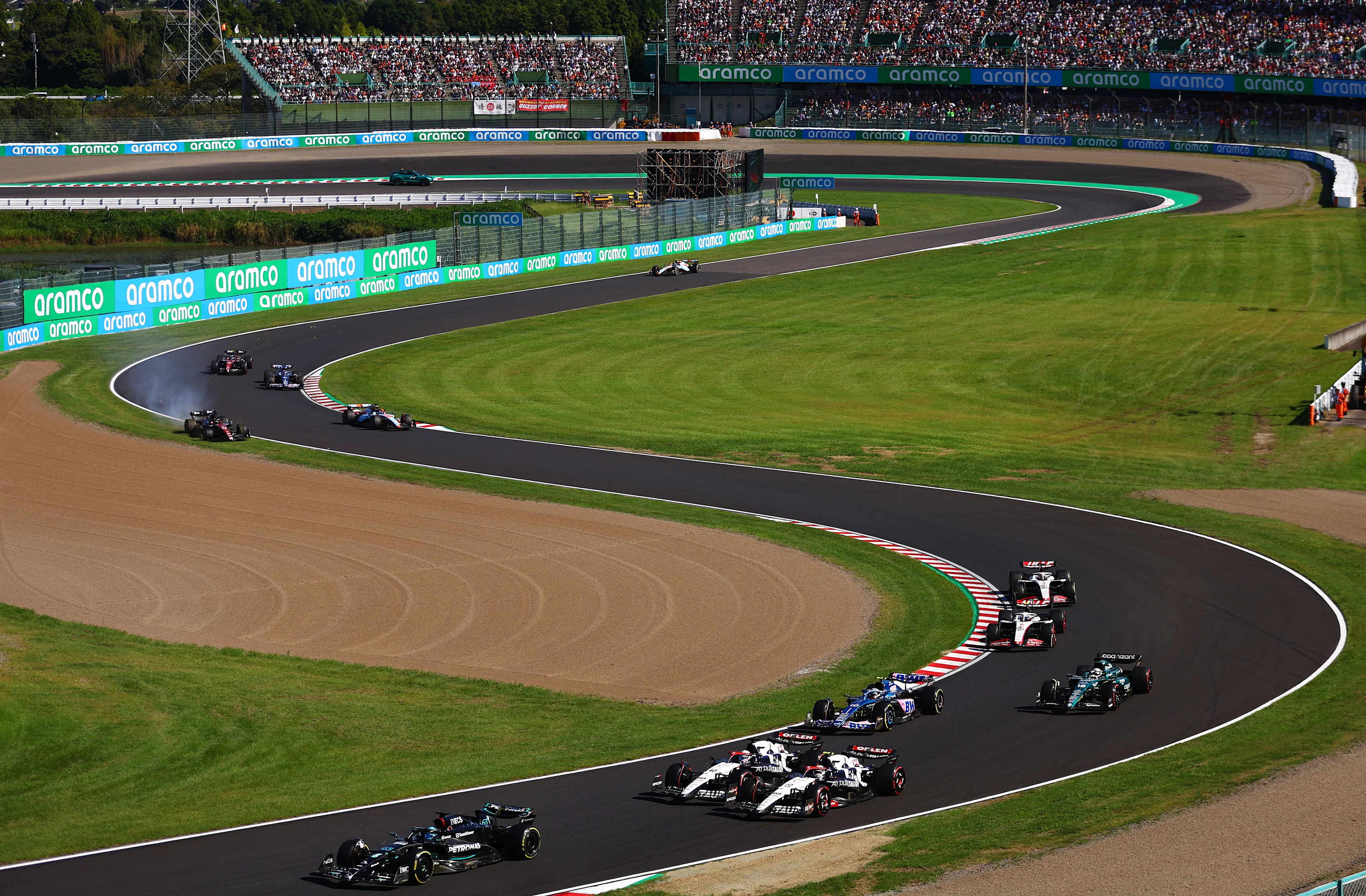 SUZUKA, JAPAN - SEPTEMBER 24: George Russell of Great Britain driving the (63) Mercedes AMG