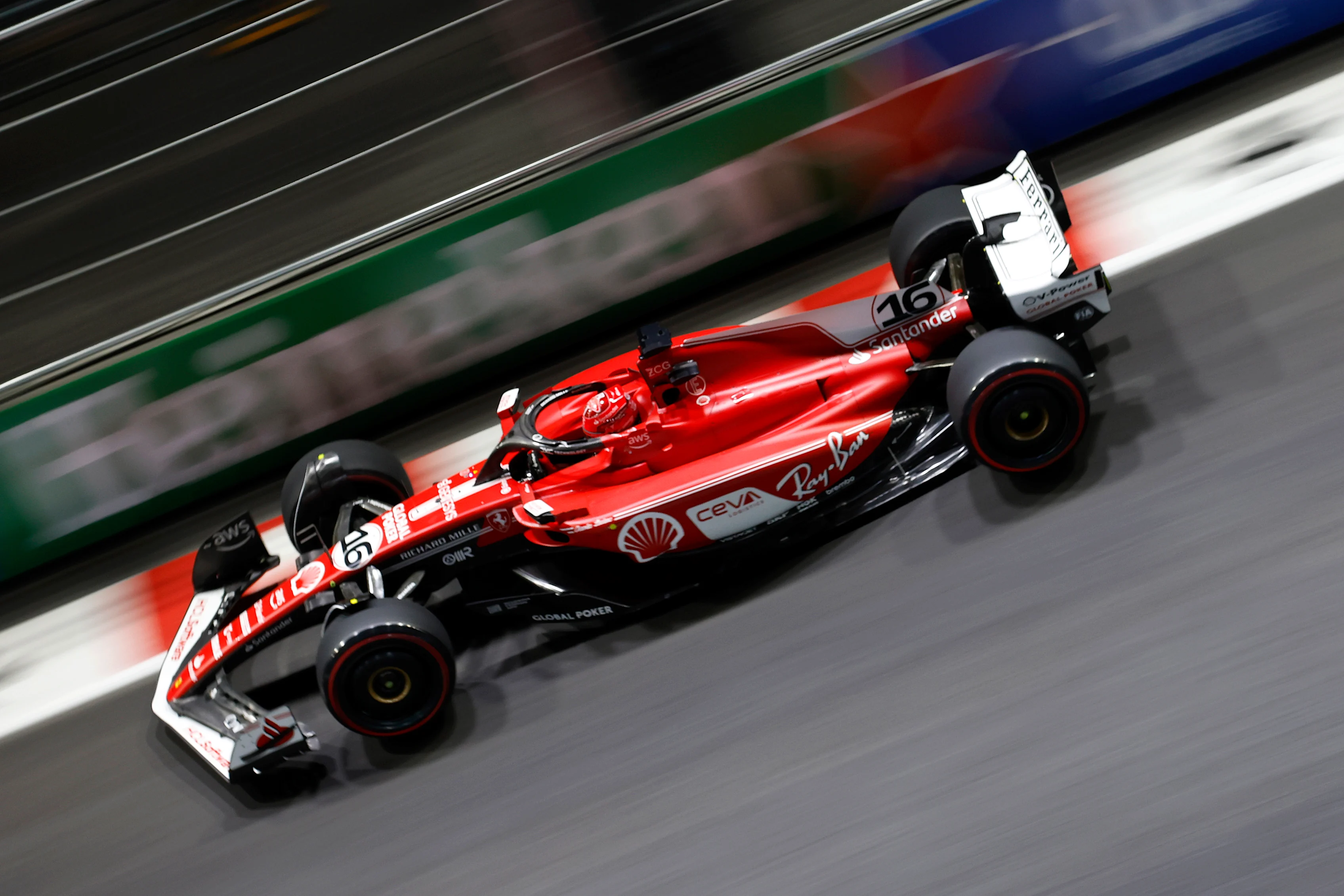 LAS VEGAS, NEVADA - NOVEMBER 17: Charles Leclerc of Monaco driving the (16) Ferrari SF-23 on track