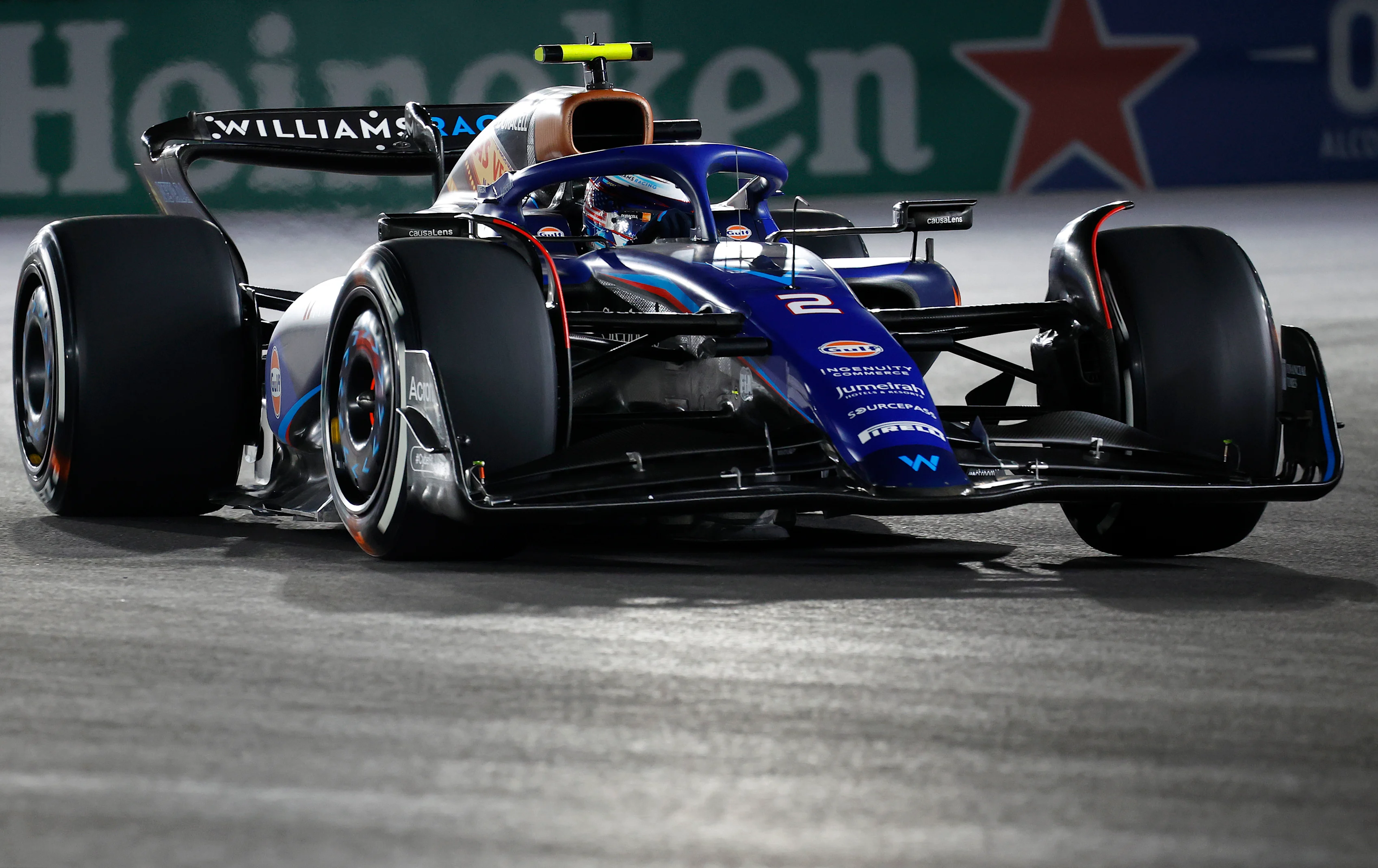 LAS VEGAS, NEVADA - NOVEMBER 17: Logan Sargeant of United States driving the (2) Williams FW45