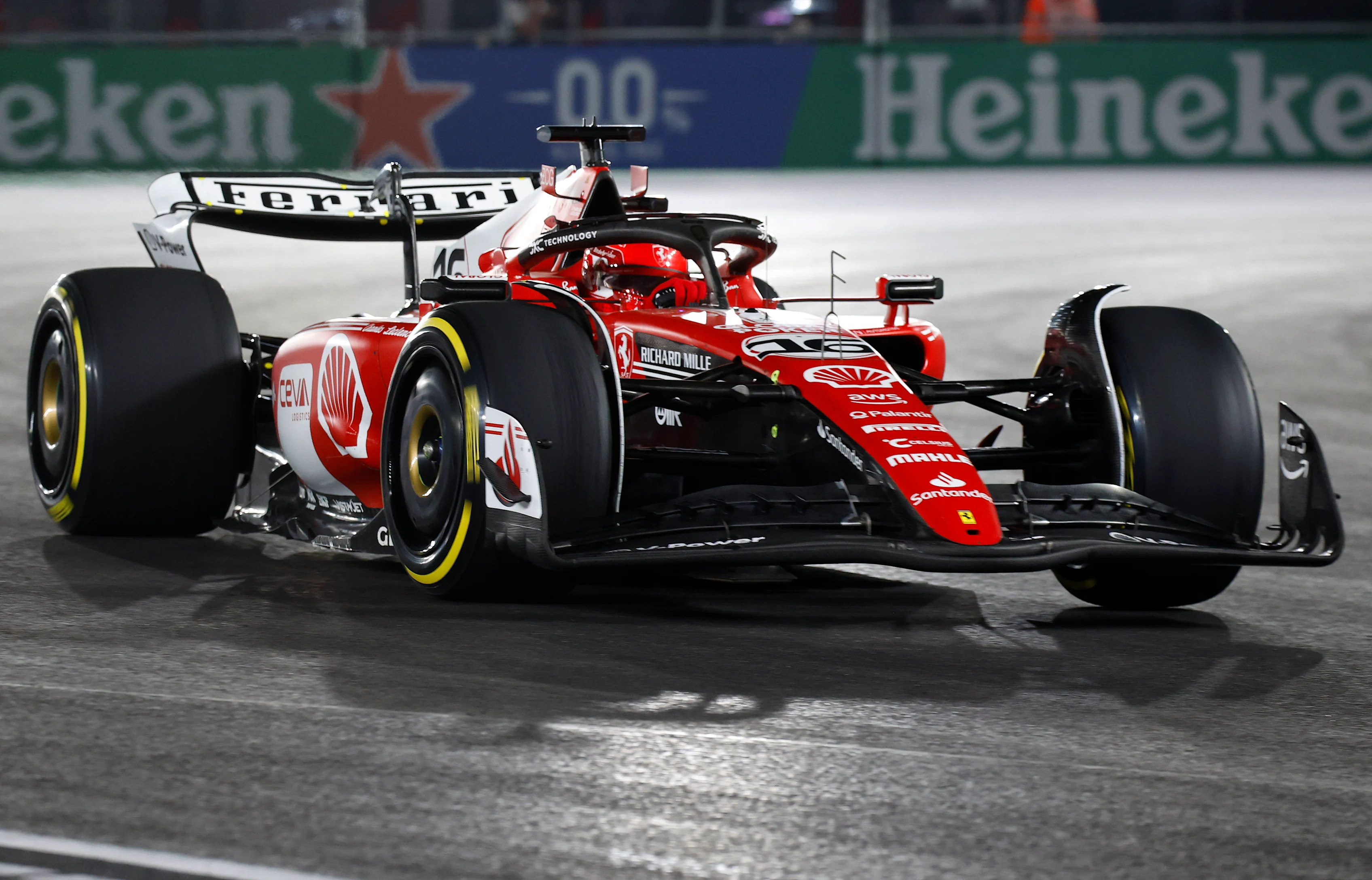 LAS VEGAS, NEVADA - NOVEMBER 17: Charles Leclerc of Monaco driving the (16) Ferrari SF-23 on track