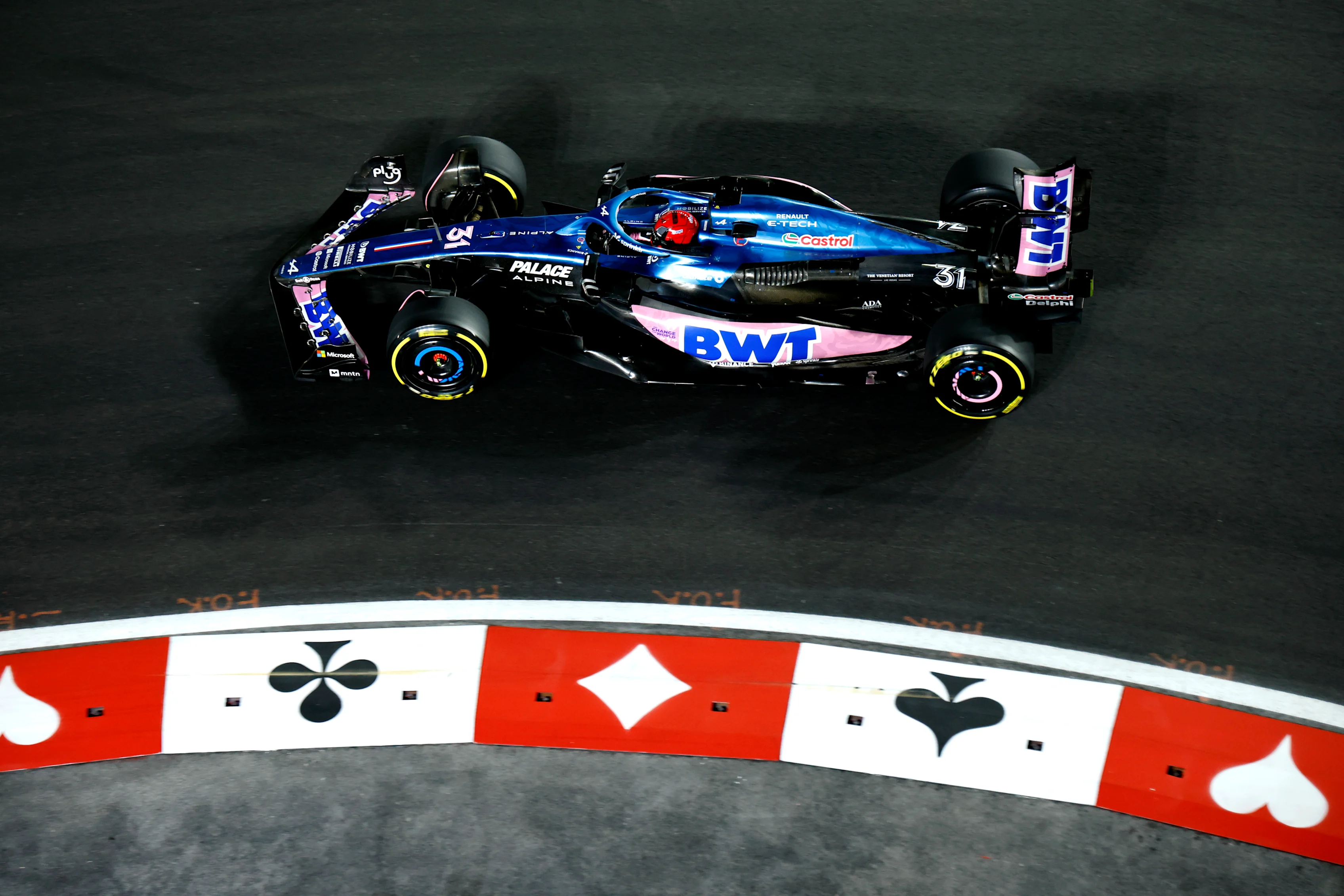 LAS VEGAS, NEVADA - NOVEMBER 18: Esteban Ocon of France driving the (31) Alpine F1 A523 Renault on