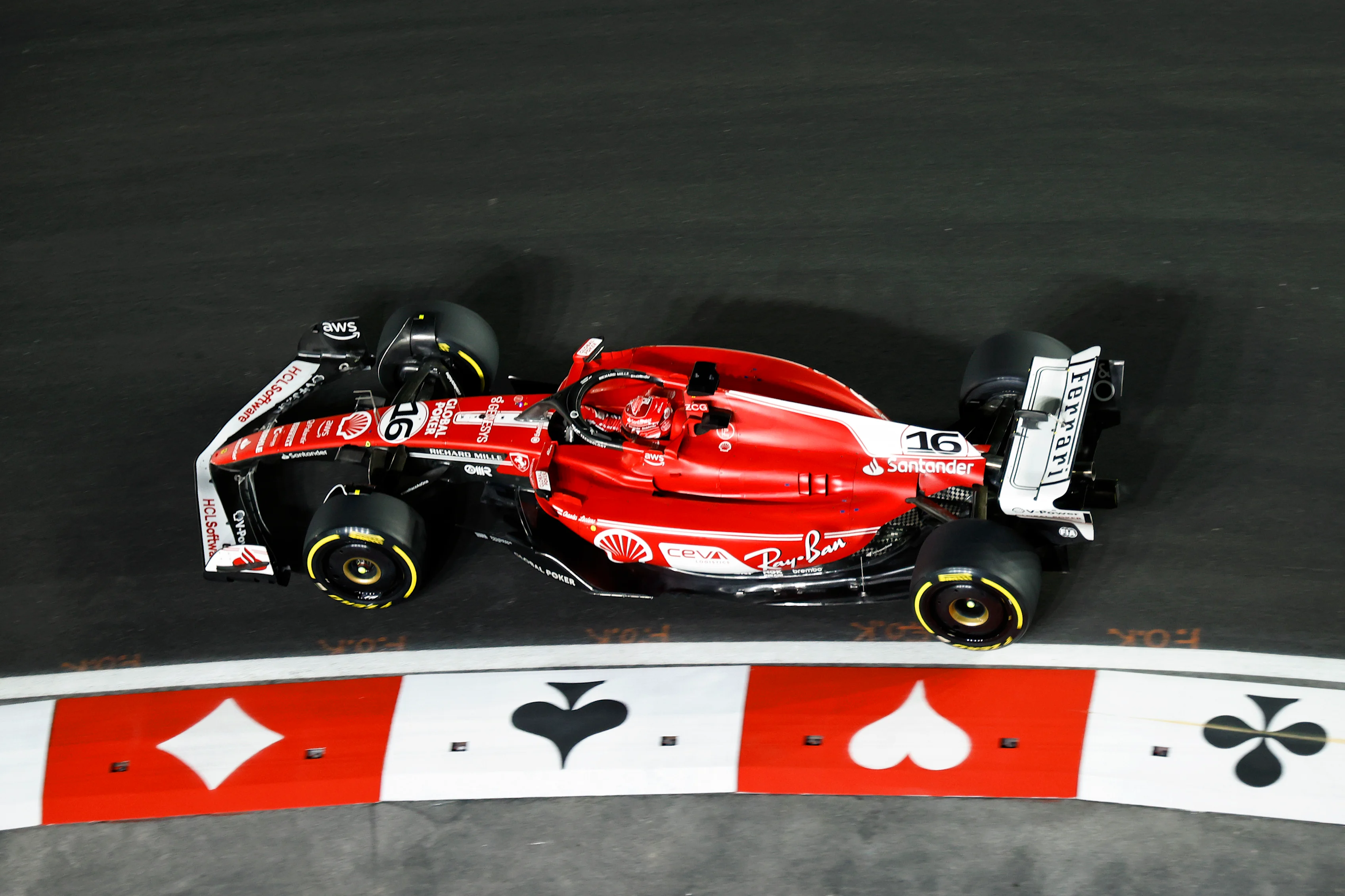 LAS VEGAS, NEVADA - NOVEMBER 18: Charles Leclerc of Monaco driving the (16) Ferrari SF-23 on track