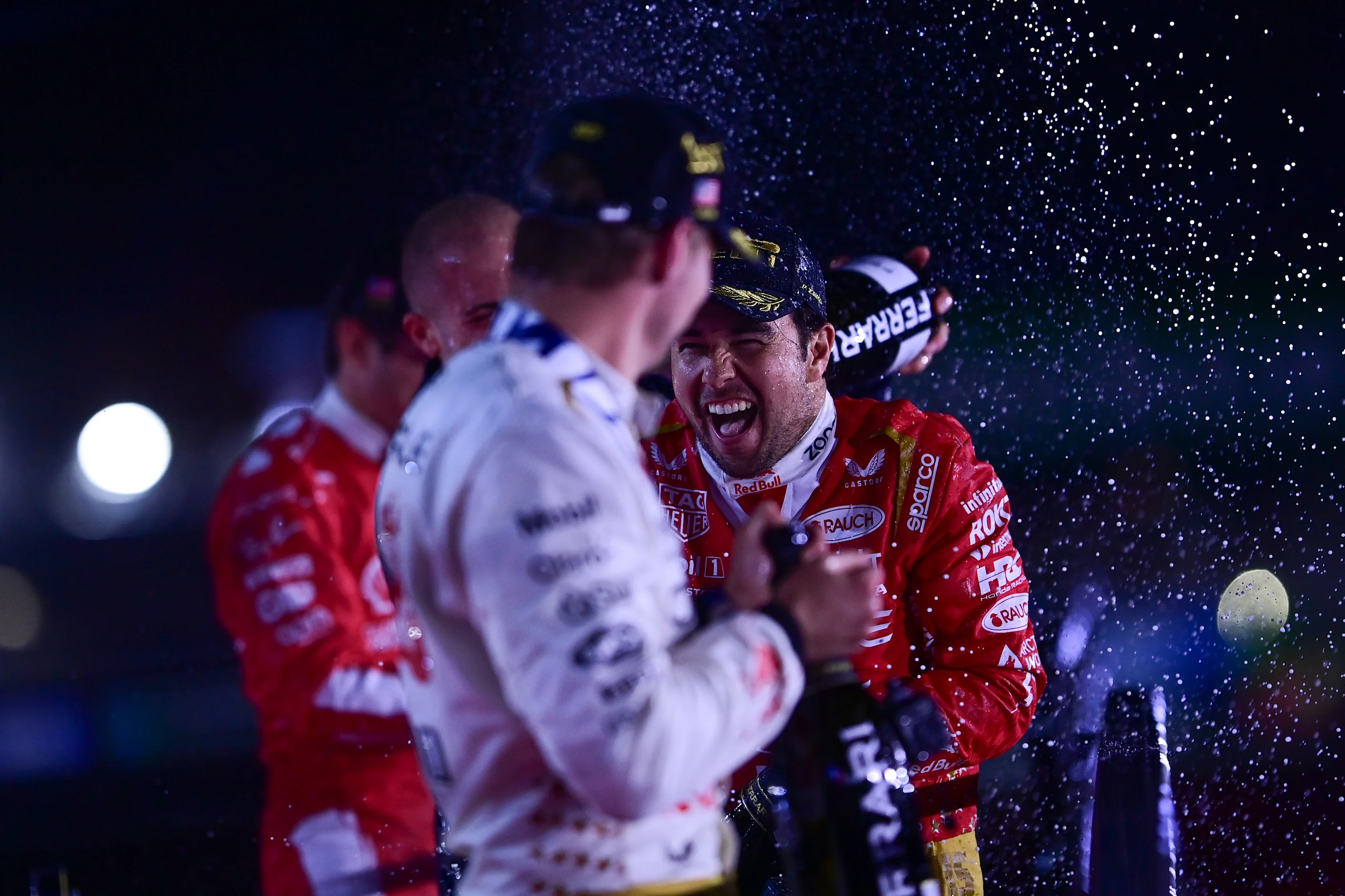 LAS VEGAS, NEVADA - NOVEMBER 18: Third placed Sergio Perez of Mexico and Oracle Red Bull Racing