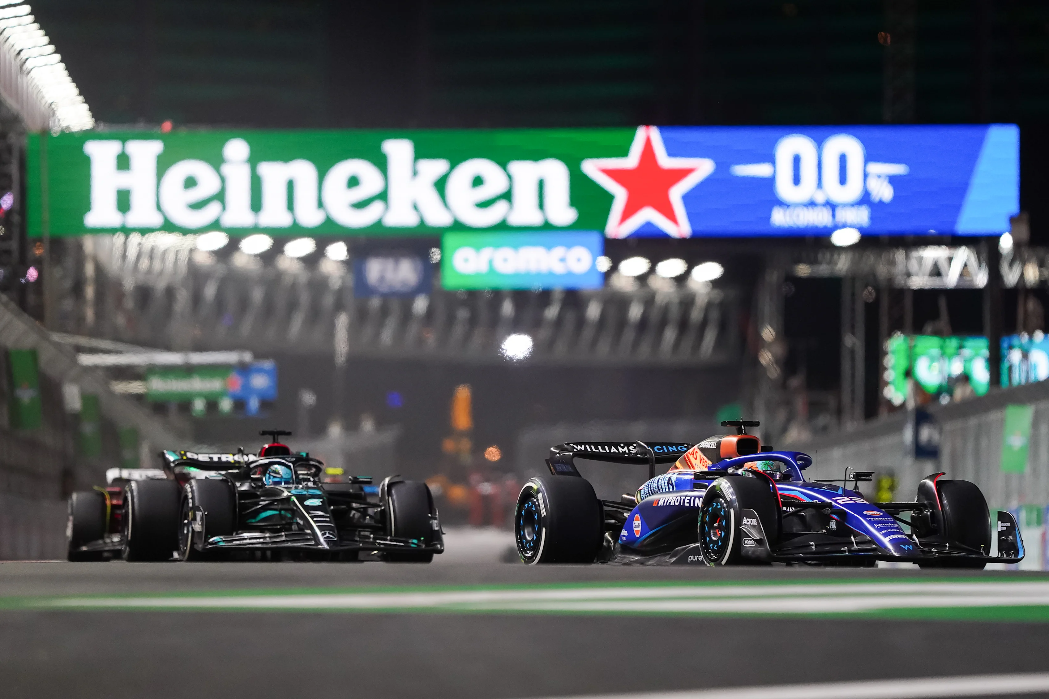 LAS VEGAS, NEVADA - NOVEMBER 18: Alexander Albon of Thailand and Williams and George Russell of