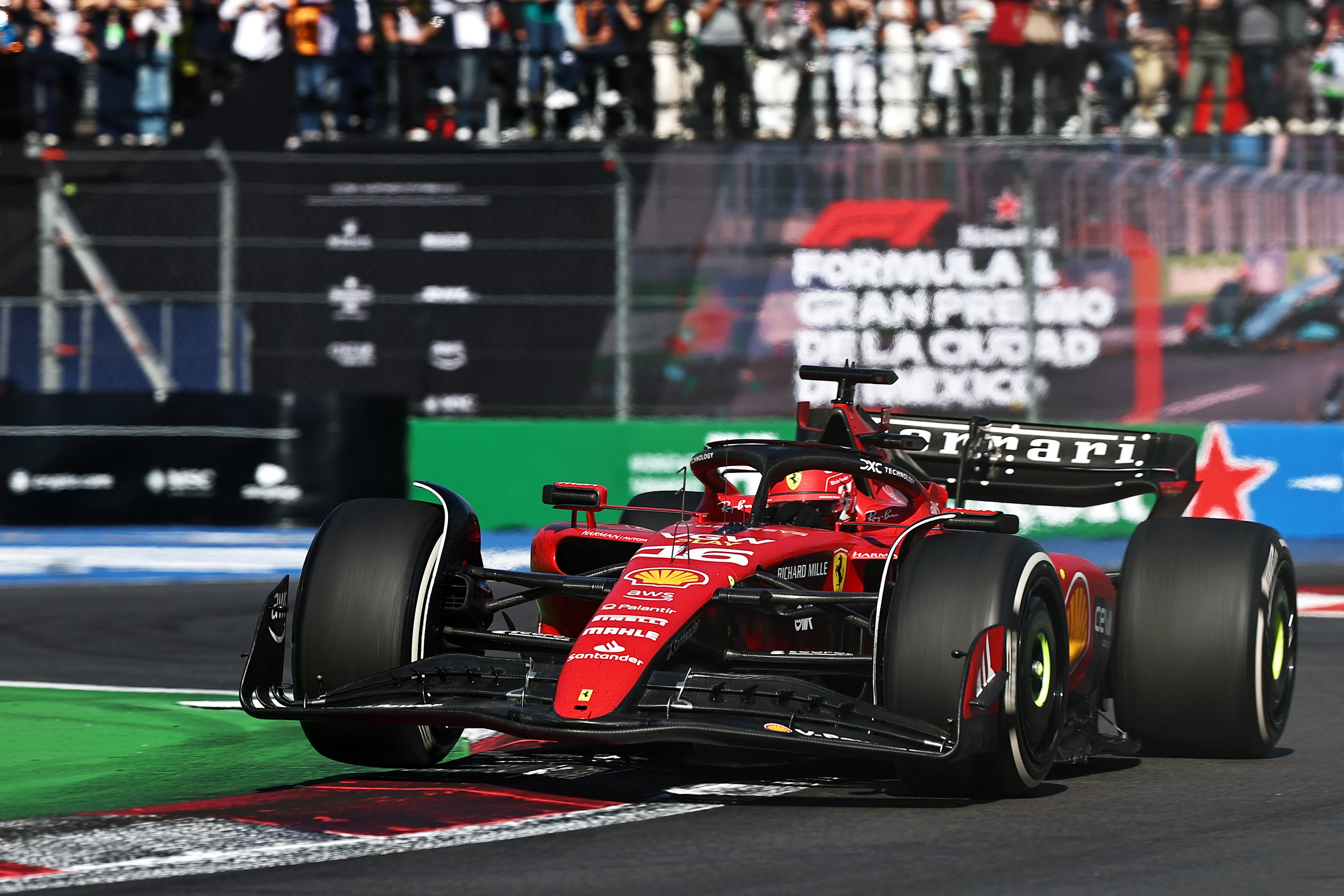 MEXICO CITY, MEXICO - OCTOBER 29: Charles Leclerc of Monaco driving the (16) Ferrari SF-23 on track