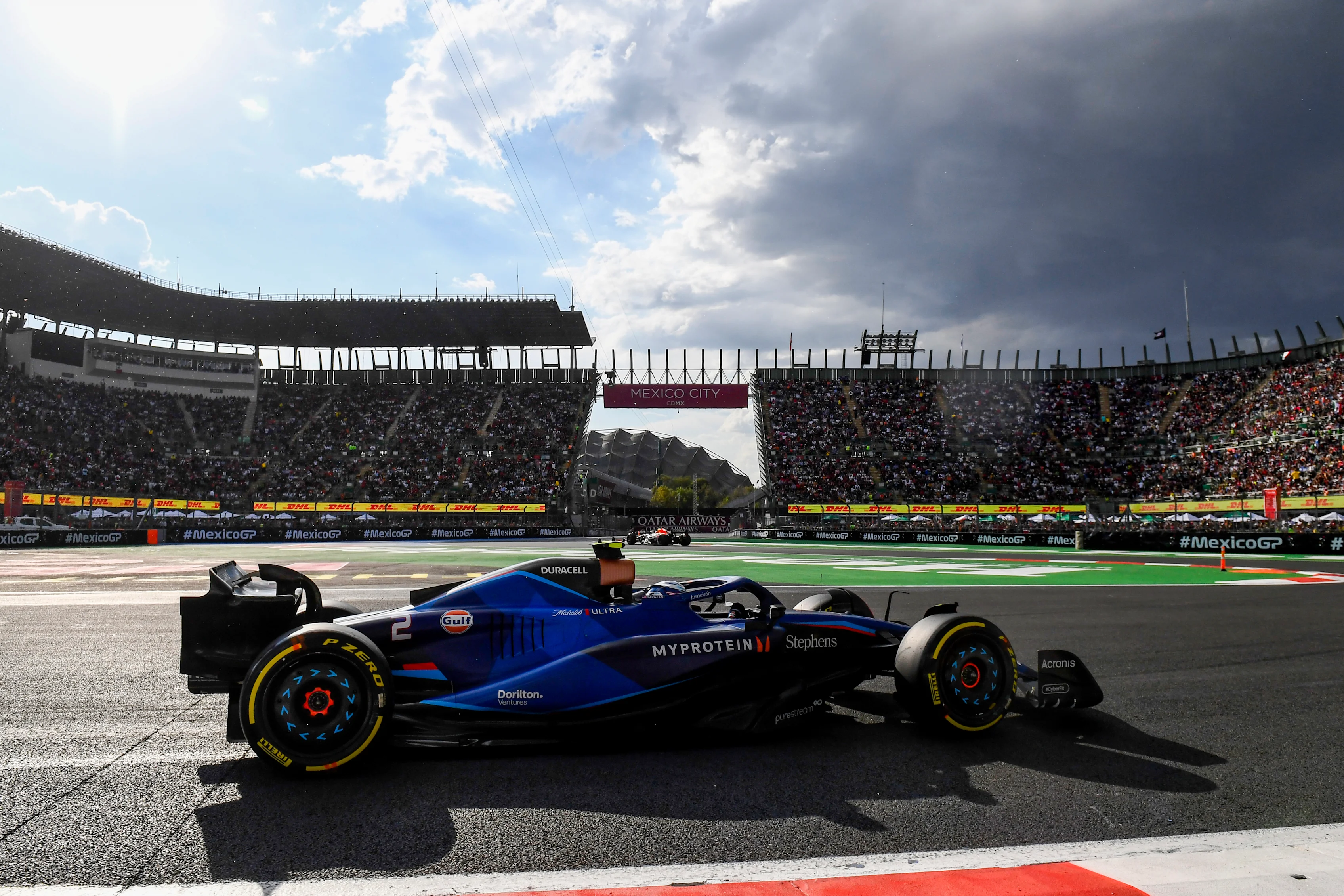 MEXICO CITY, MEXICO - OCTOBER 27: Logan Sargeant of United States driving the (2) Williams FW45