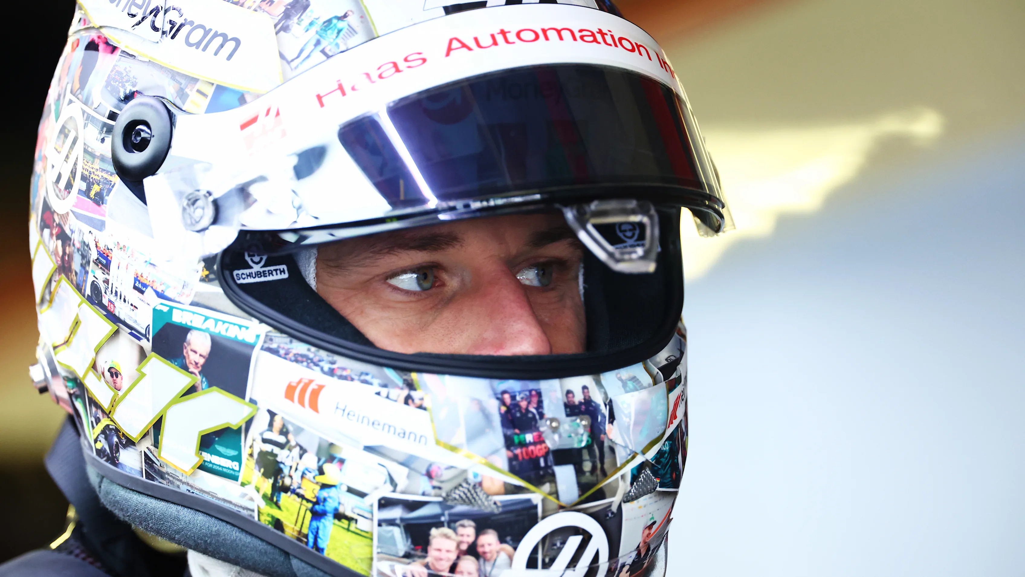 MEXICO CITY, MEXICO - OCTOBER 28: Nico Hulkenberg of Germany and Haas F1 looks on in the garage  during final practice ahead of the F1 Grand Prix of Mexico at Autodromo Hermanos Rodriguez on October 28, 2023 in Mexico City, Mexico. (Photo by Dan Istitene - Formula 1/Formula 1 via Getty Images)