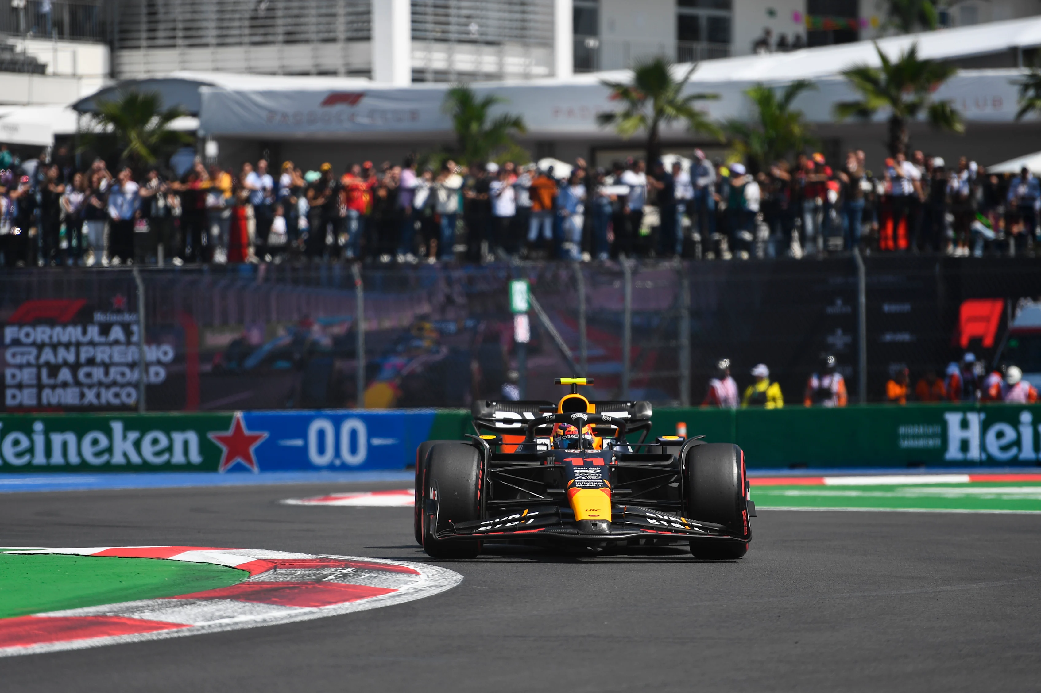 MEXICO CITY, MEXICO - OCTOBER 28: Sergio Perez of Mexico driving the (11) Oracle Red Bull Racing