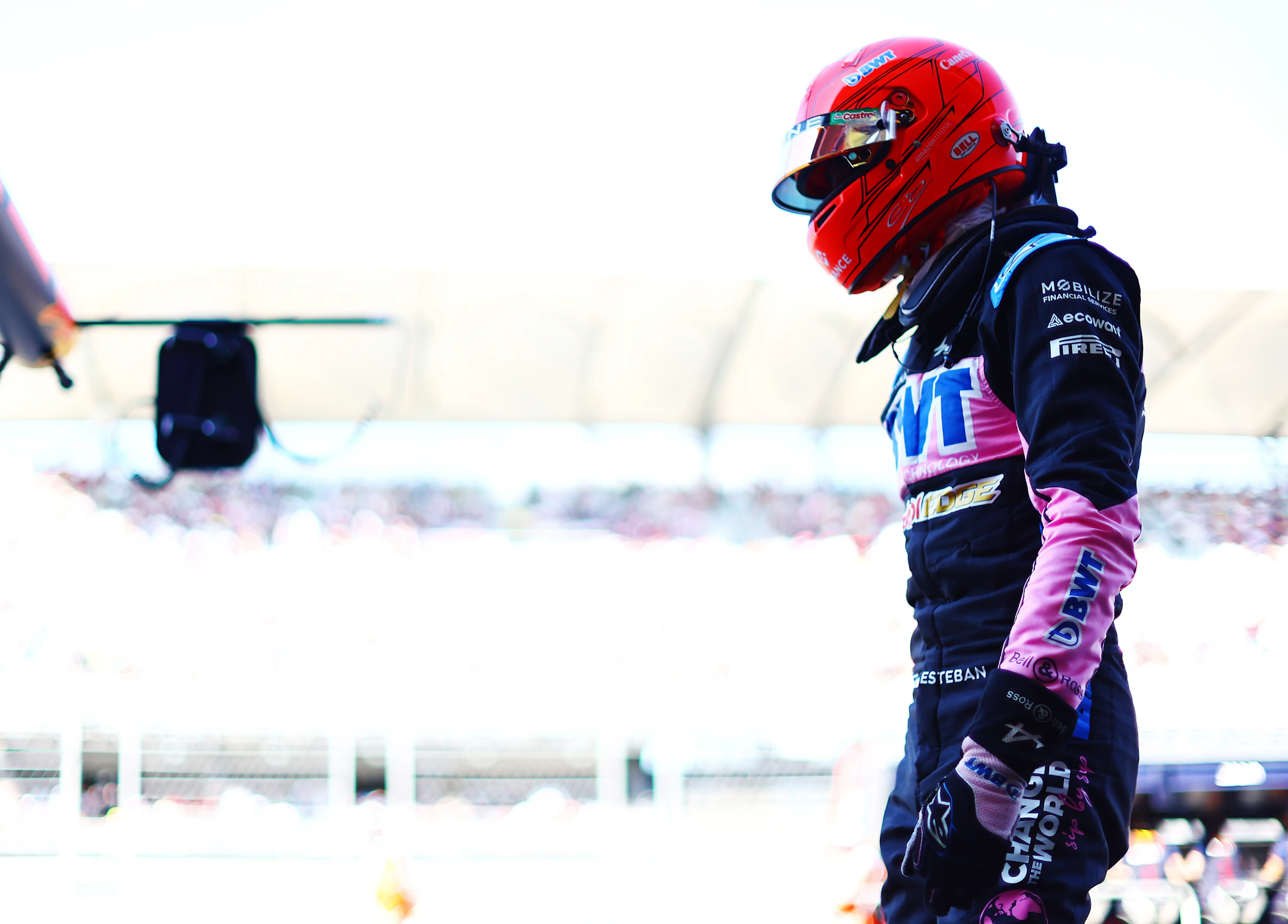 MEXICO CITY, MEXICO - OCTOBER 28: Sixteenth placed qualifier Esteban Ocon of France and Alpine F1 walks in the Pitlane during qualifying ahead of the F1 Grand Prix of Mexico at Autodromo Hermanos Rodriguez on October 28, 2023 in Mexico City, Mexico. (Photo by Mark Thompson/Getty Images)