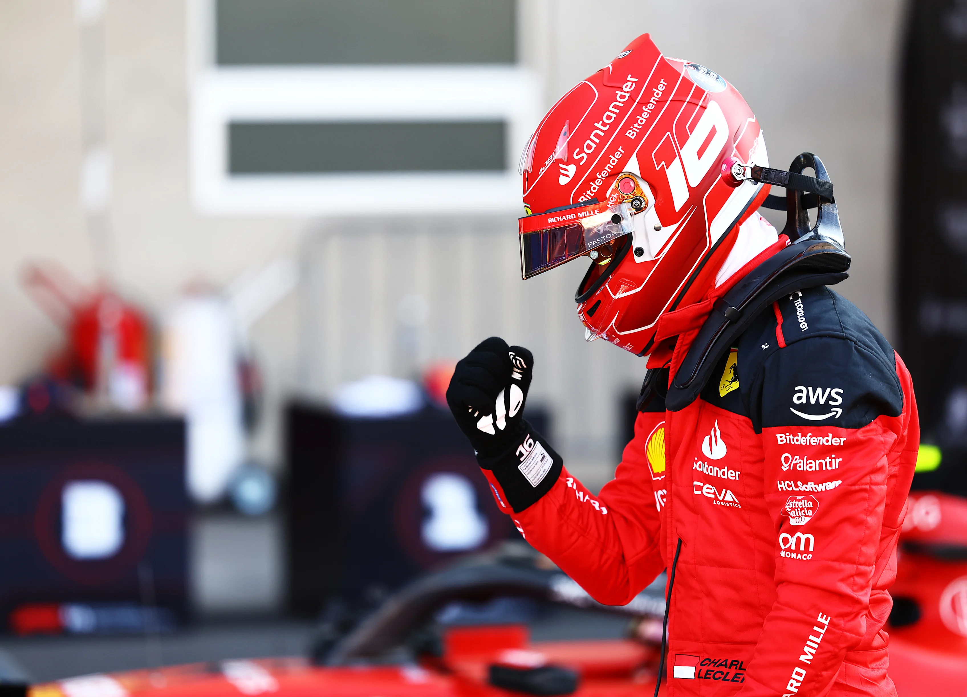 MEXICO CITY, MEXICO - OCTOBER 28: Pole position qualifier Charles Leclerc of Monaco and Ferrari