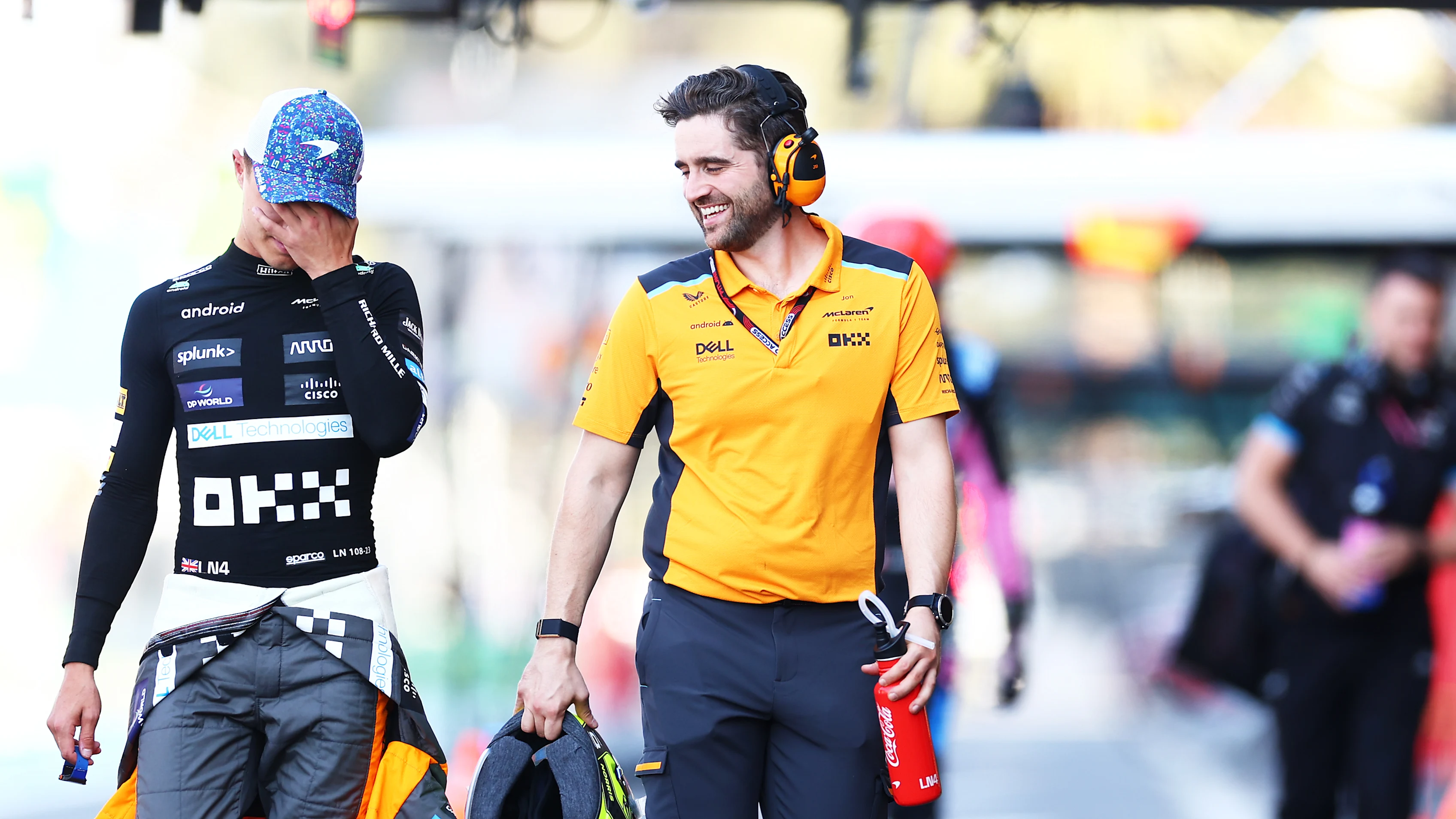 MEXICO CITY, MEXICO - OCTOBER 28: 19th placed qualifier Lando Norris of Great Britain and McLaren walks in the Pitlane during qualifying ahead of the F1 Grand Prix of Mexico at Autodromo Hermanos Rodriguez on October 28, 2023 in Mexico City, Mexico. (Photo by Dan Istitene - Formula 1/Formula 1 via Getty Images)