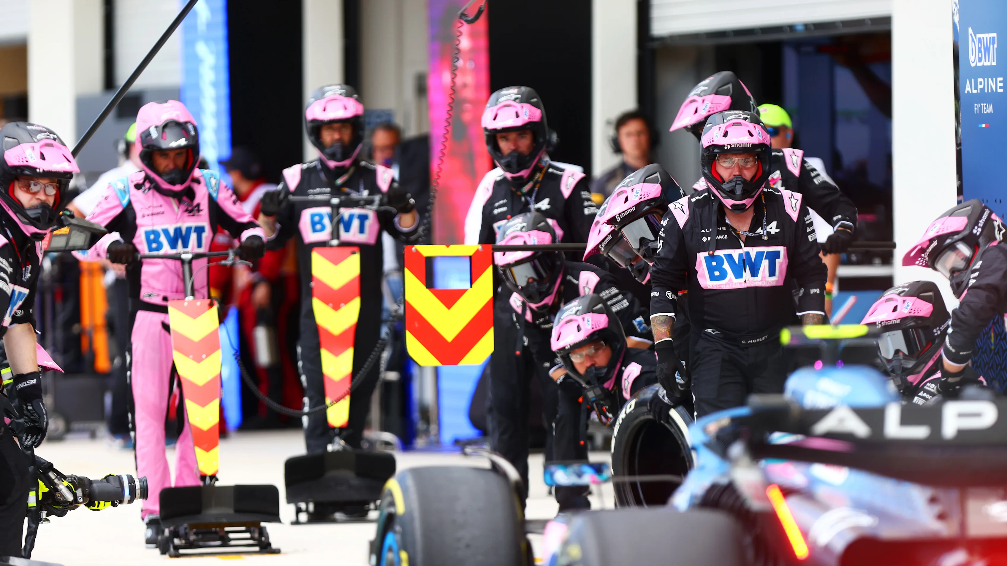 MIAMI, FLORIDA - MAY 07: The Alpine F1 team prepare as Pierre Gasly of France driving the (10)