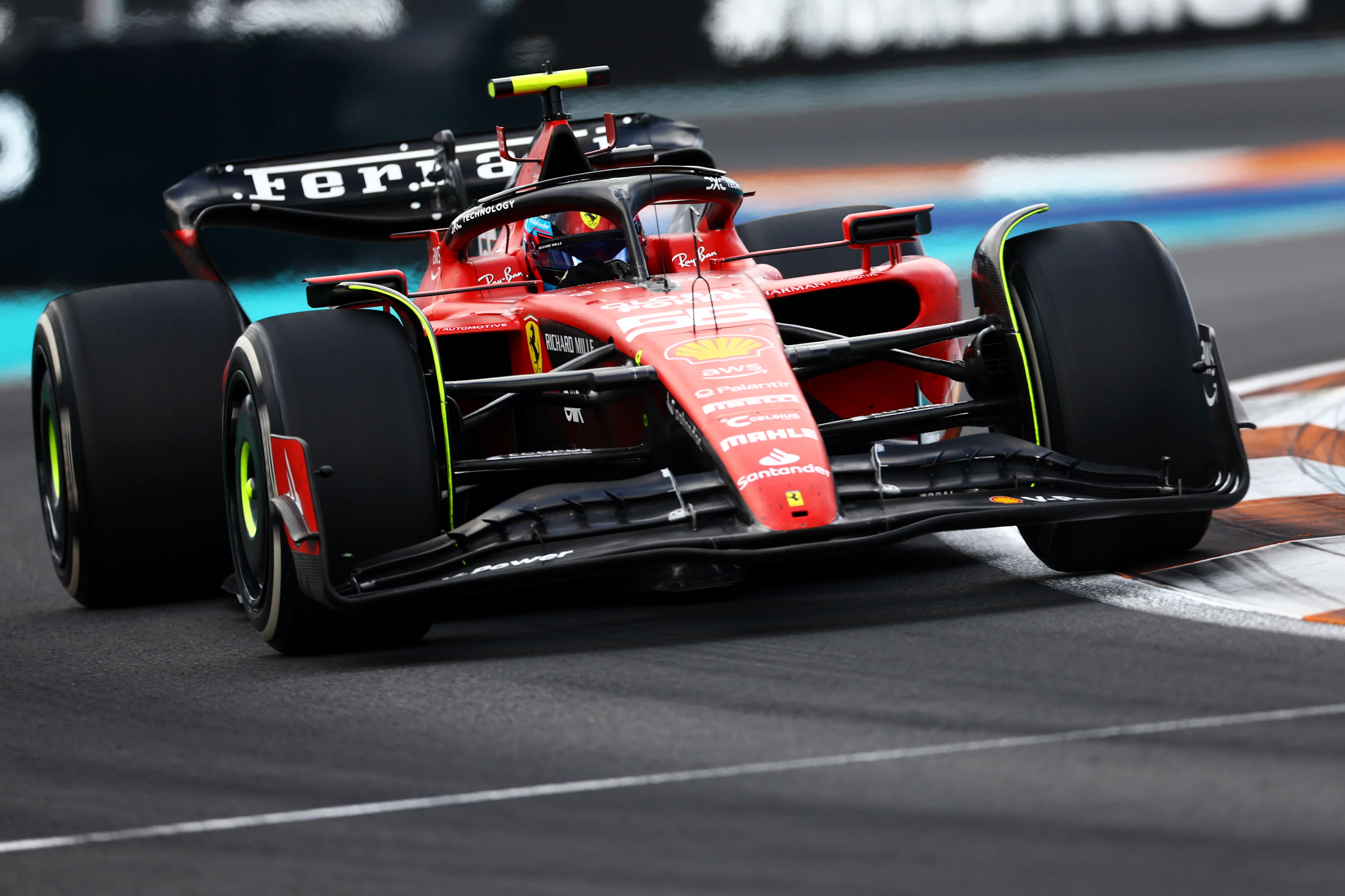 MIAMI, FLORIDA - MAY 07: Carlos Sainz of Spain driving (55) the Ferrari SF-23 on track during the F1 Grand Prix of Miami at Miami International Autodrome on May 07, 2023 in Miami, Florida. (Photo by Mark Thompson/Getty Images)