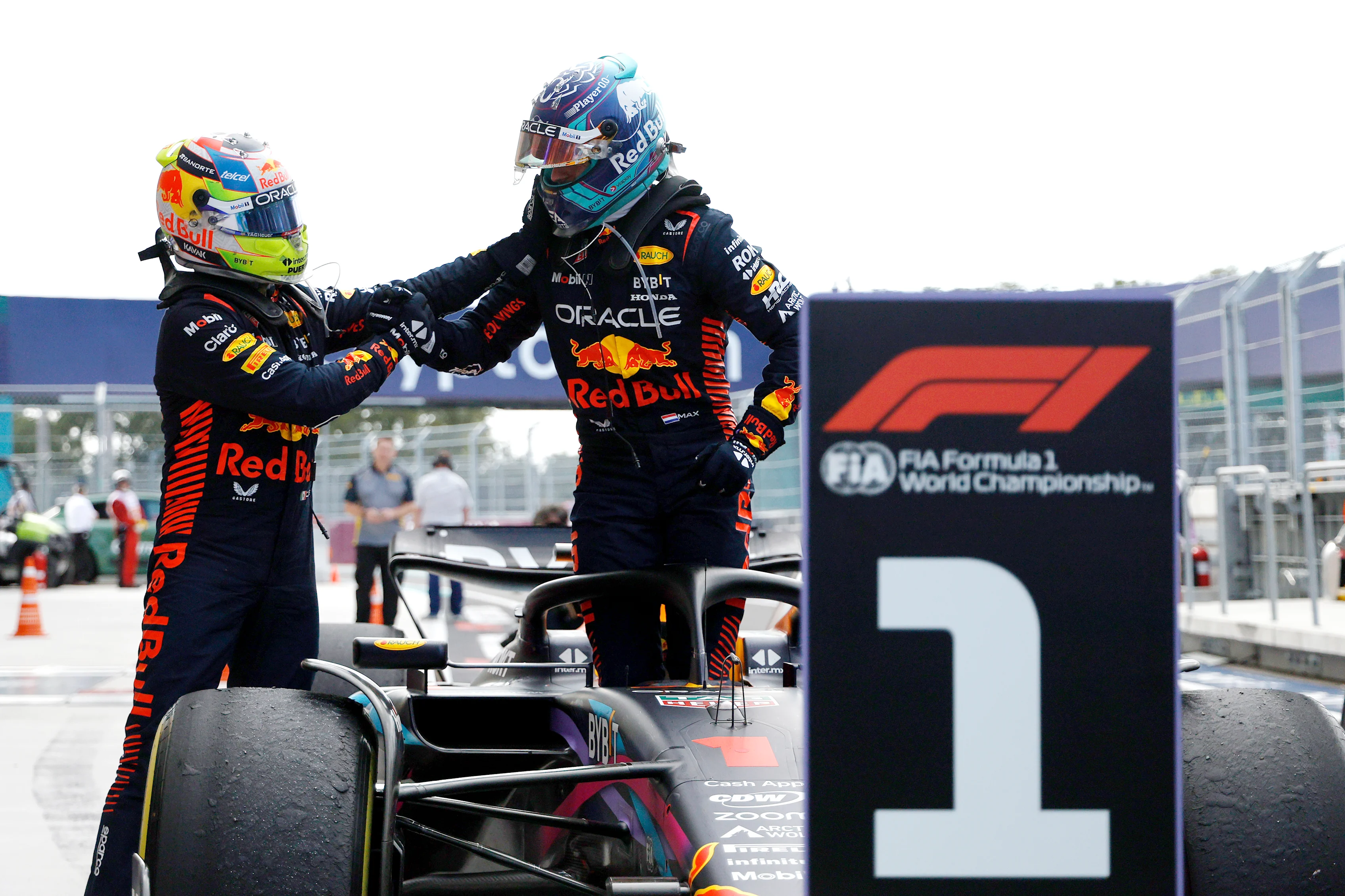 MIAMI, FLORIDA - MAY 07: Race winner Max Verstappen of the Netherlands and Oracle Red Bull Racing