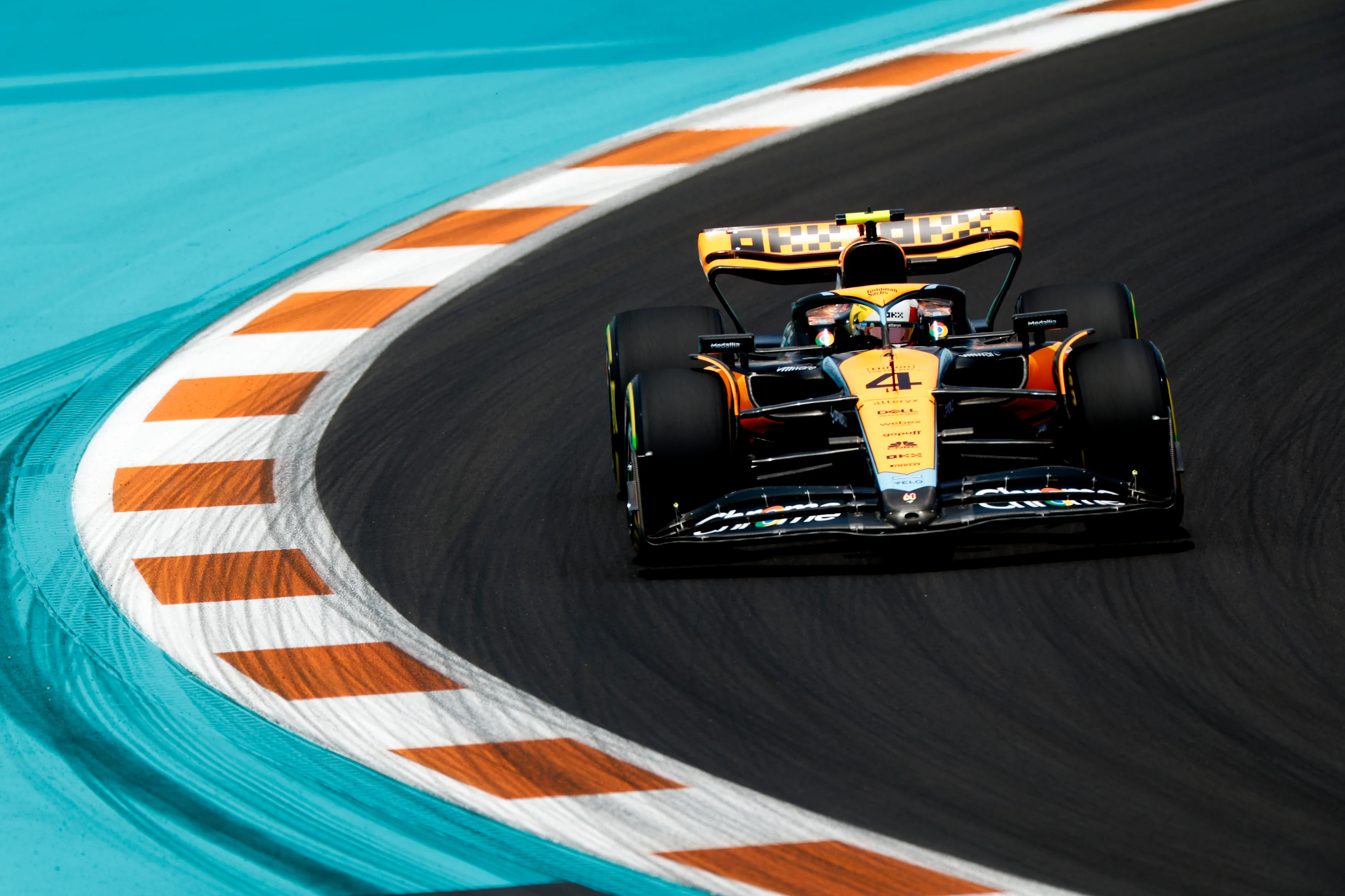 MIAMI, FLORIDA - MAY 05: Lando Norris of Great Britain driving the (4) McLaren MCL60 Mercedes on