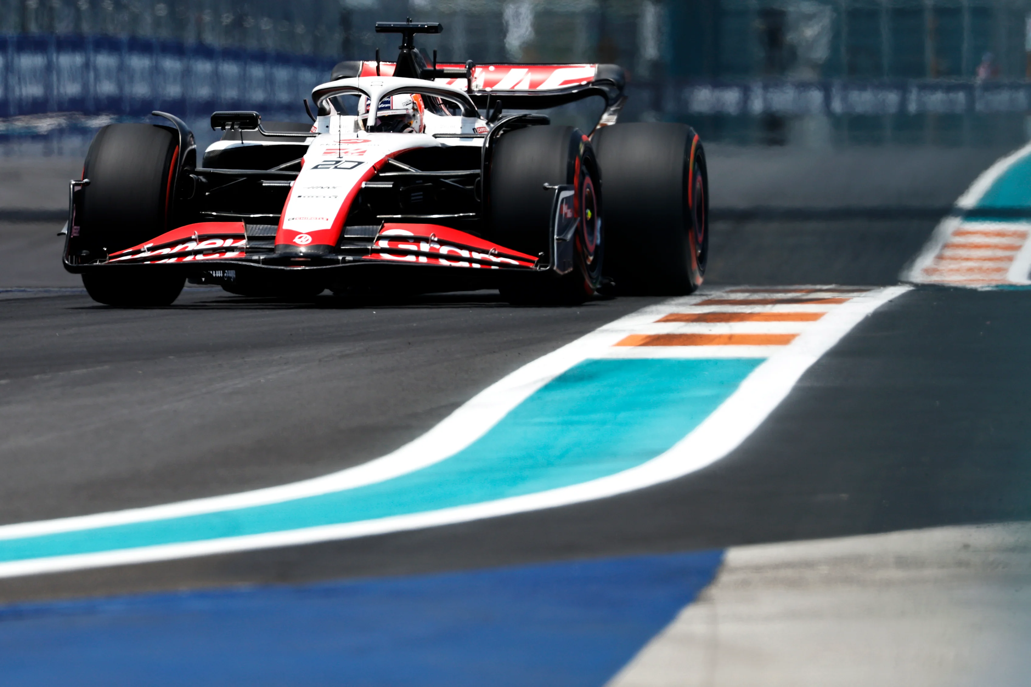 MIAMI, FLORIDA - MAY 06: Kevin Magnussen of Denmark driving the (20) Haas F1 VF-23 Ferrari on track during final practice ahead of the F1 Grand Prix of Miami at Miami International Autodrome on May 06, 2023 in Miami, Florida. (Photo by Chris Graythen/Getty Images)