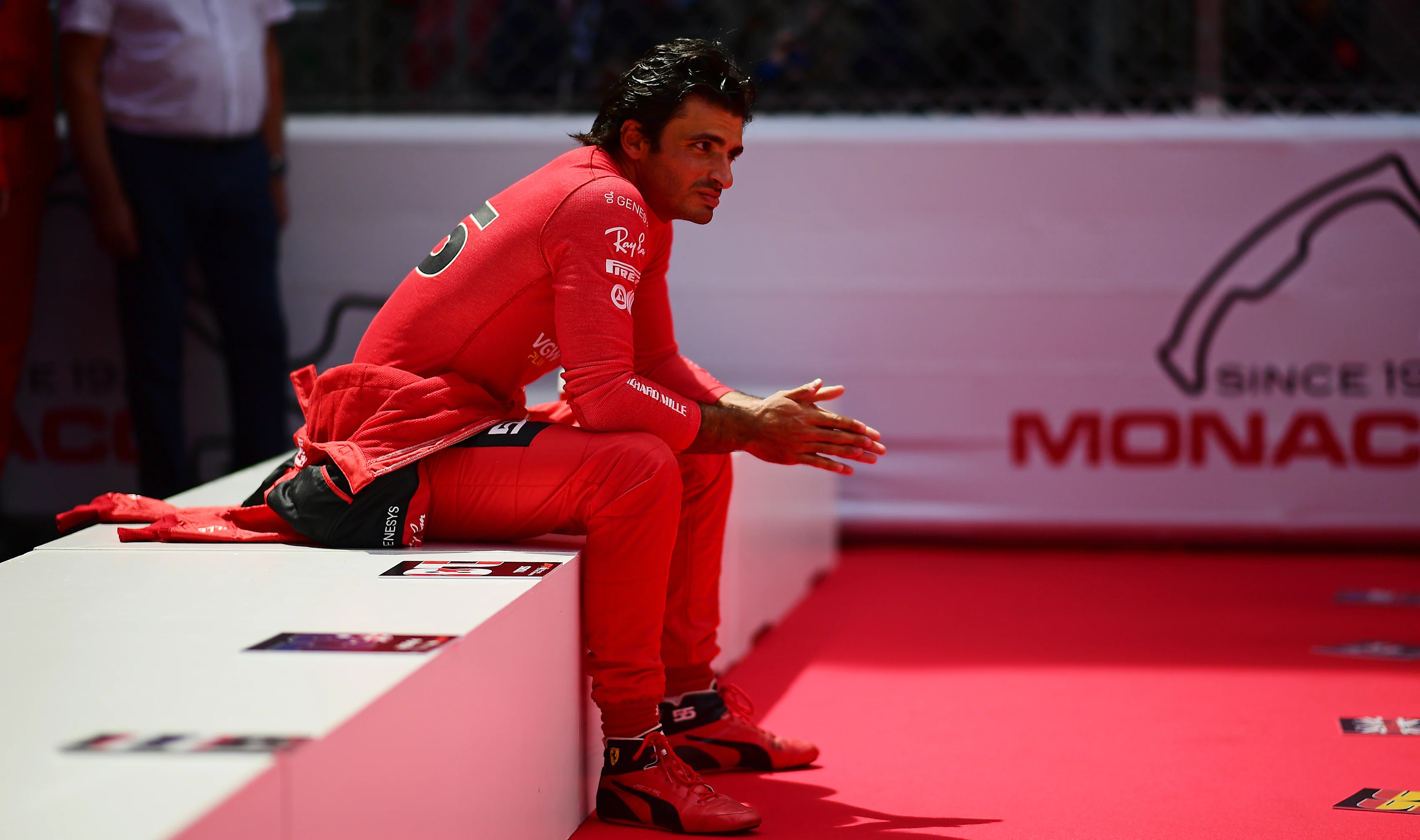 MONTE-CARLO, MONACO - MAY 28: Carlos Sainz of Spain and Ferrari looks on from the grid during the