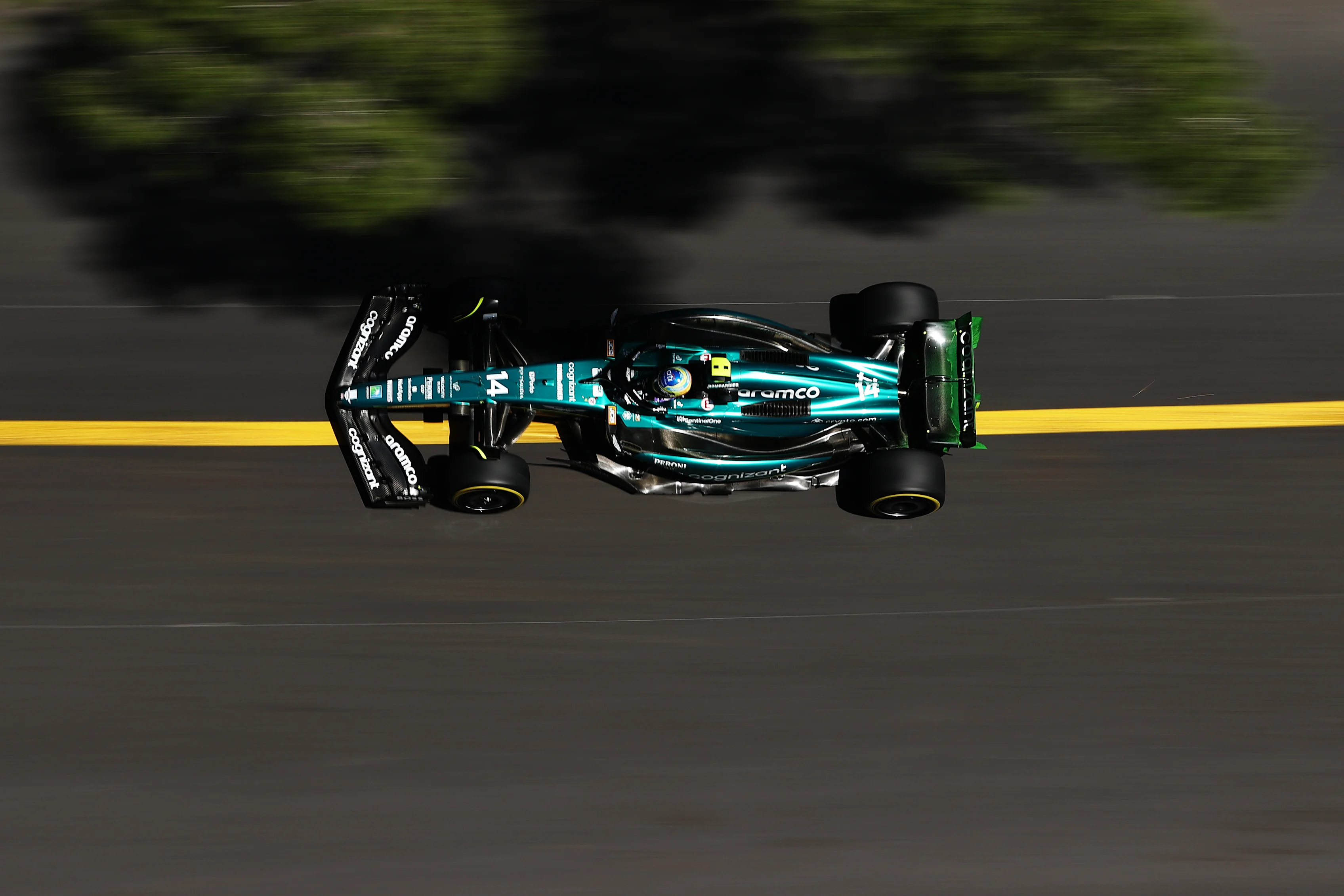 MONTE-CARLO, MONACO - MAY 26: Fernando Alonso of Spain driving the (14) Aston Martin AMR23 Mercedes on track during practice ahead of the F1 Grand Prix of Monaco at Circuit de Monaco on May 26, 2023 in Monte-Carlo, Monaco. (Photo by Ryan Pierse/Getty Images)