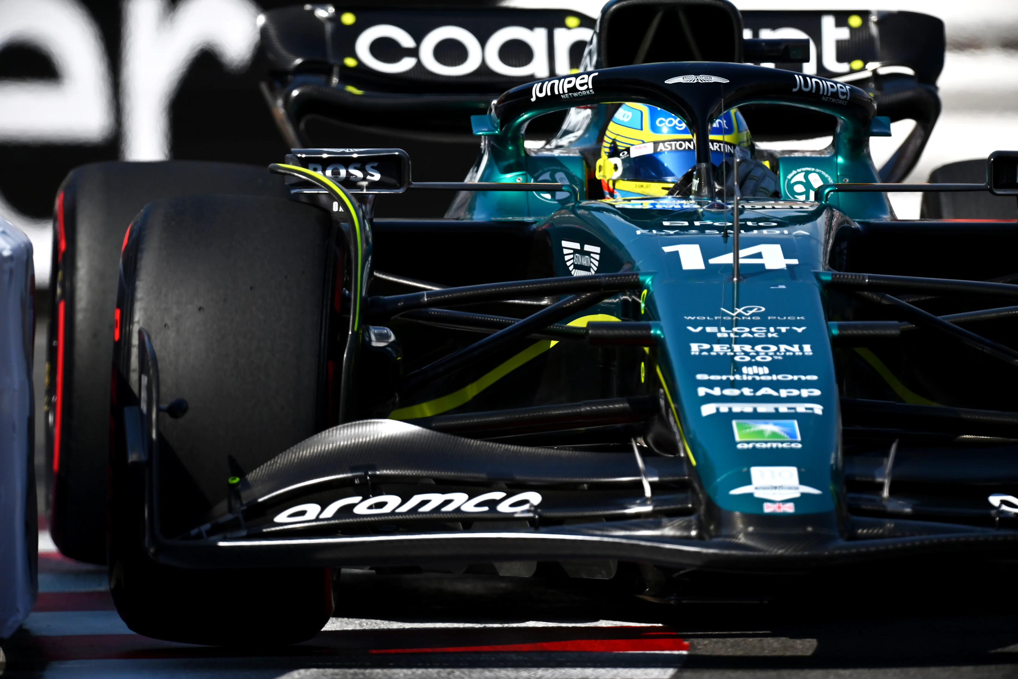 MONTE-CARLO, MONACO - MAY 27: Fernando Alonso of Spain driving the (14) Aston Martin AMR23 Mercedes on track during qualifying ahead of the F1 Grand Prix of Monaco at Circuit de Monaco on May 27, 2023 in Monte-Carlo, Monaco. (Photo by Dan Mullan/Getty Images)