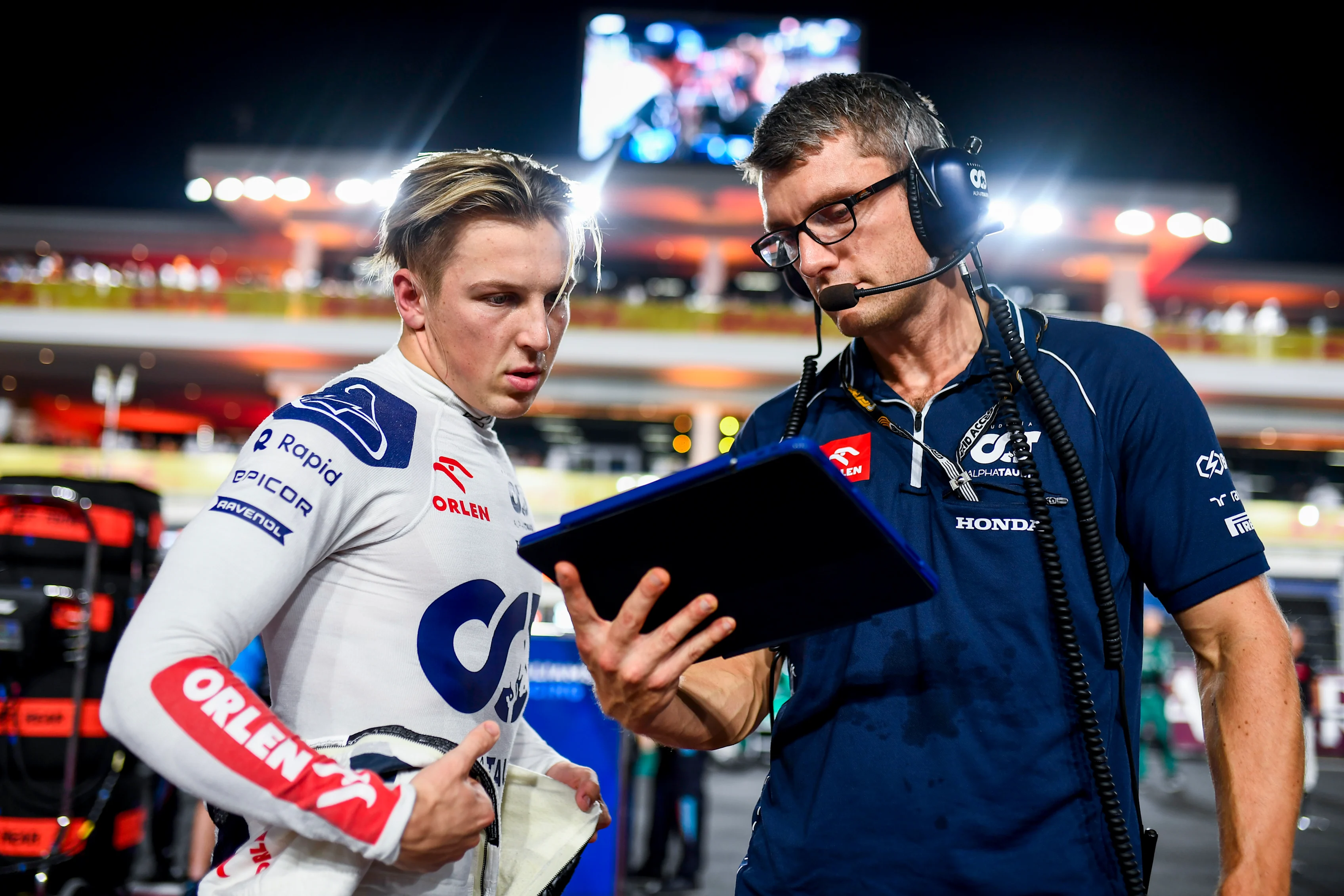 LUSAIL CITY, QATAR - OCTOBER 08: Liam Lawson of New Zealand and Scuderia AlphaTauri prepares to