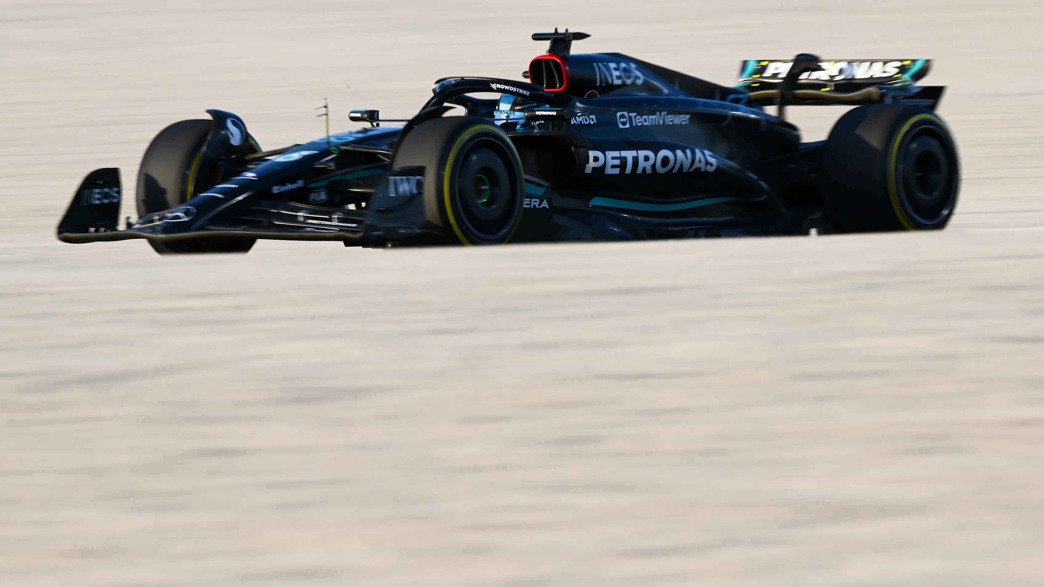 LUSAIL CITY, QATAR - OCTOBER 07: George Russell of Great Britain driving the (63) Mercedes AMG