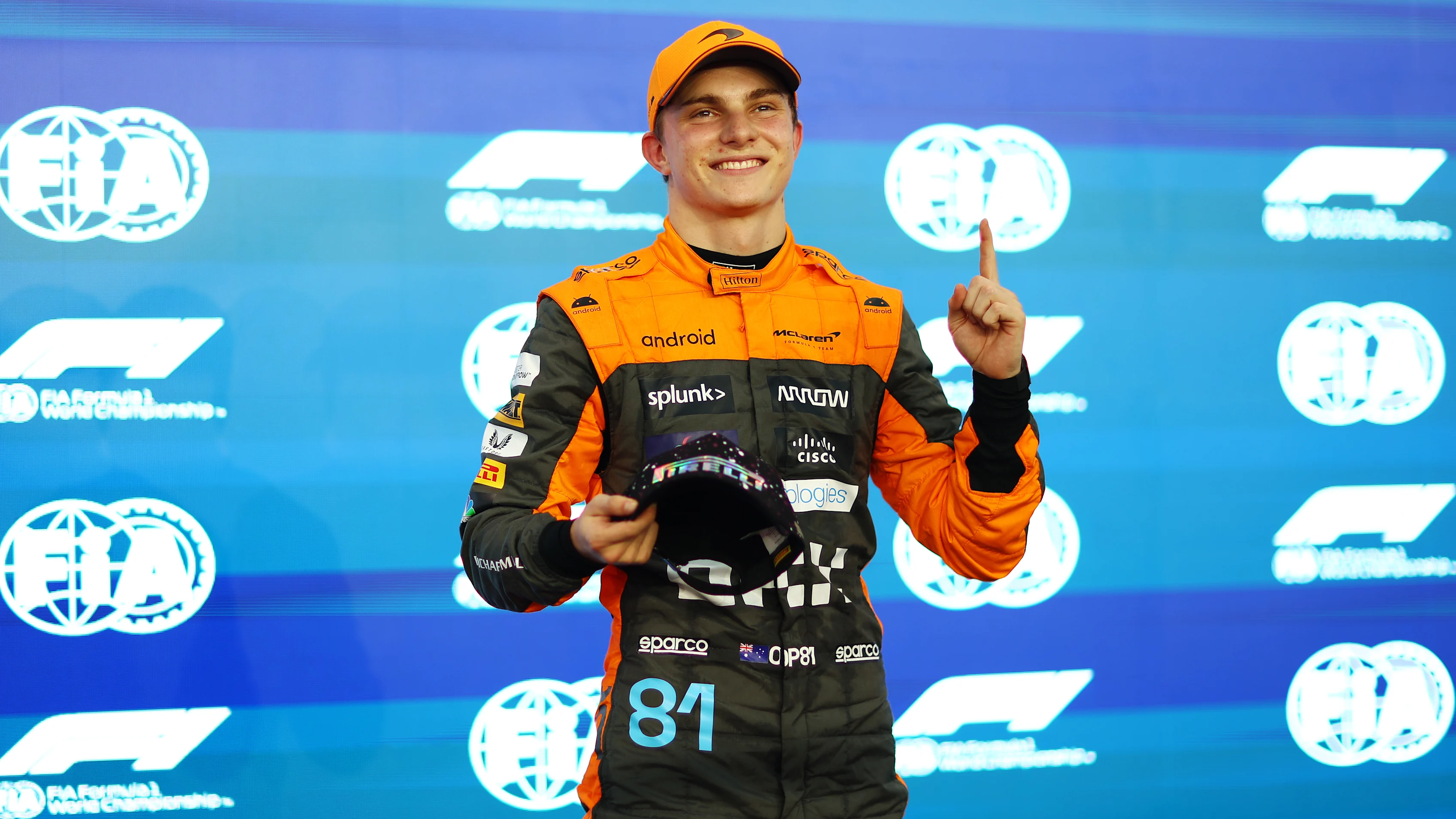 LUSAIL CITY, QATAR - OCTOBER 07: Sprint Shootout fastest qualifier Oscar Piastri of Australia and