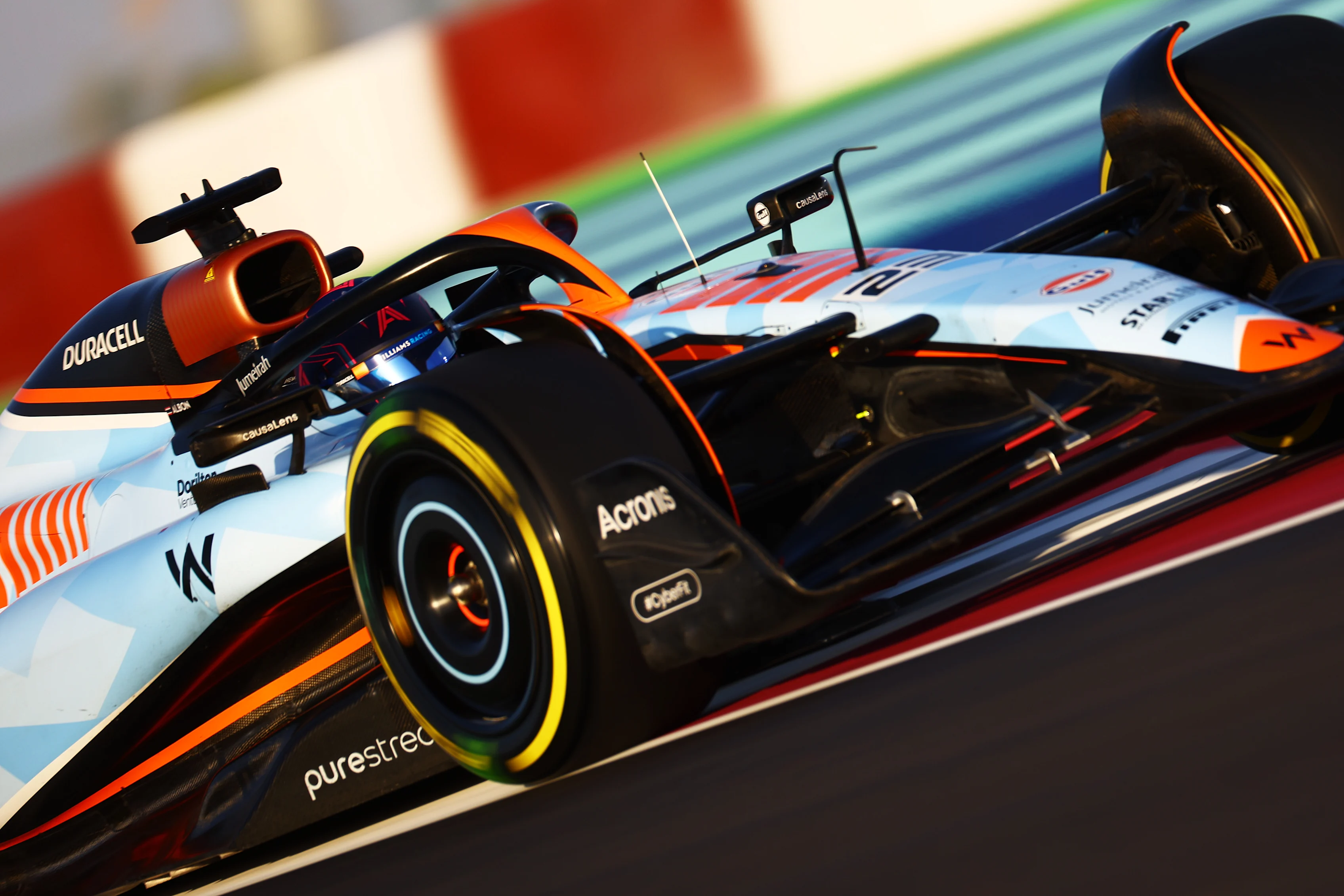 LUSAIL CITY, QATAR - OCTOBER 07: Alexander Albon of Thailand driving the (23) Williams FW45 Mercedes on track during the Sprint Shootout ahead of the F1 Grand Prix of Qatar at Lusail International Circuit on October 07, 2023 in Lusail City, Qatar. (Photo by Mark Thompson/Getty Images)