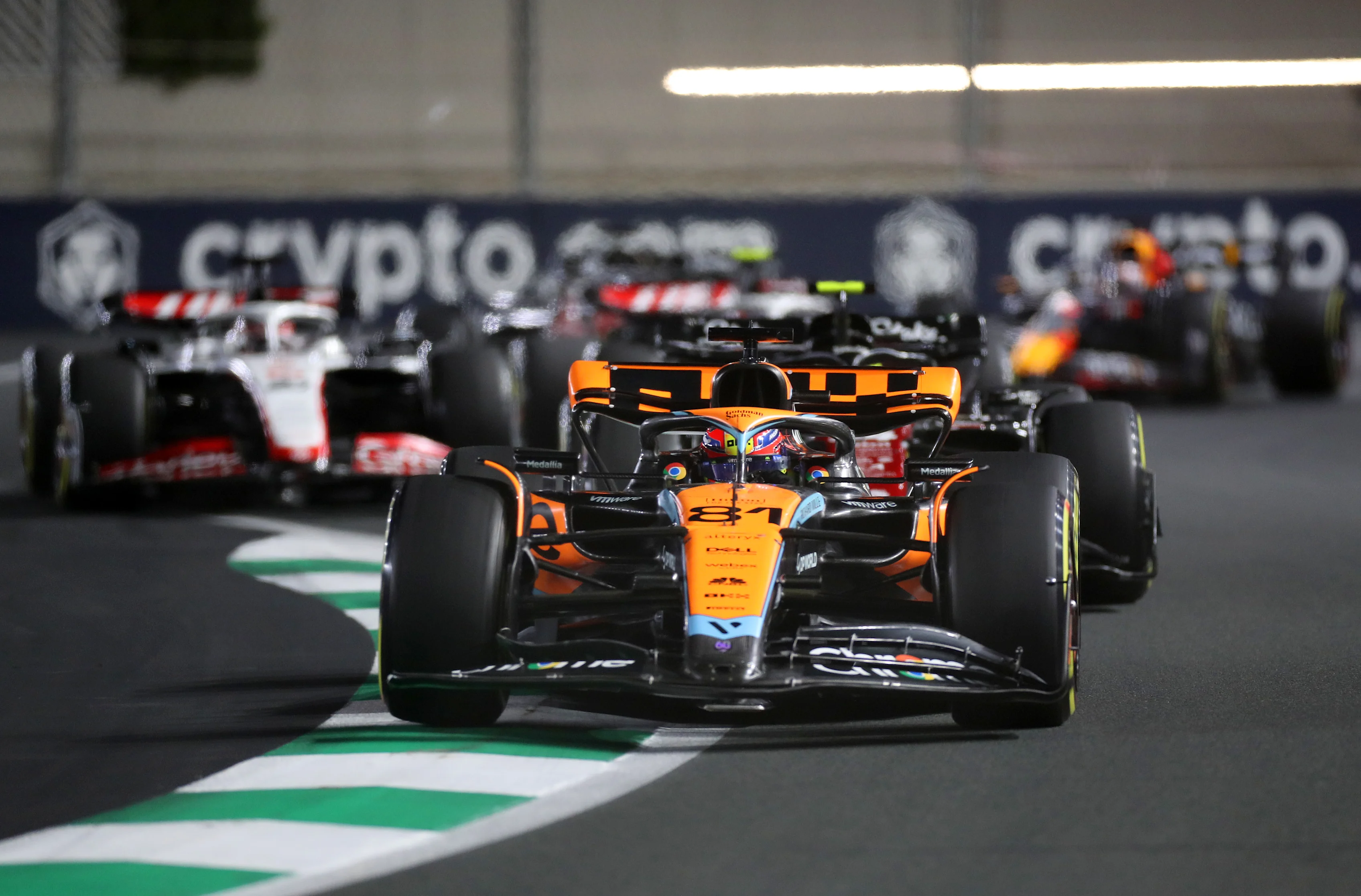 JEDDAH, SAUDI ARABIA - MARCH 19: Oscar Piastri of Australia driving the (81) McLaren MCL60 Mercedes on track during the F1 Grand Prix of Saudi Arabia at Jeddah Corniche Circuit on March 19, 2023 in Jeddah, Saudi Arabia. (Photo by Peter Fox/Getty Images)