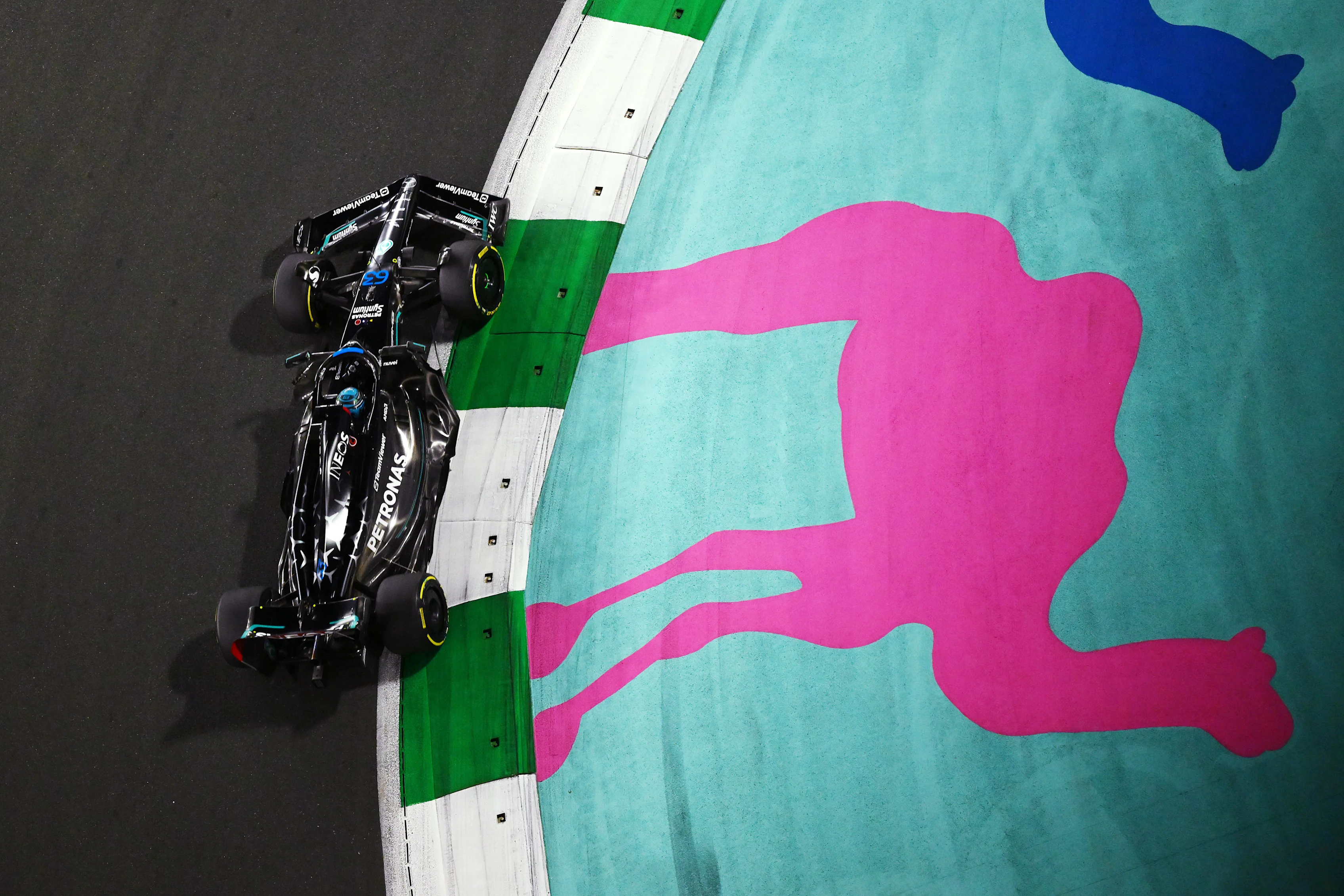 JEDDAH, SAUDI ARABIA - MARCH 19: George Russell of Great Britain driving the (63) Mercedes AMG