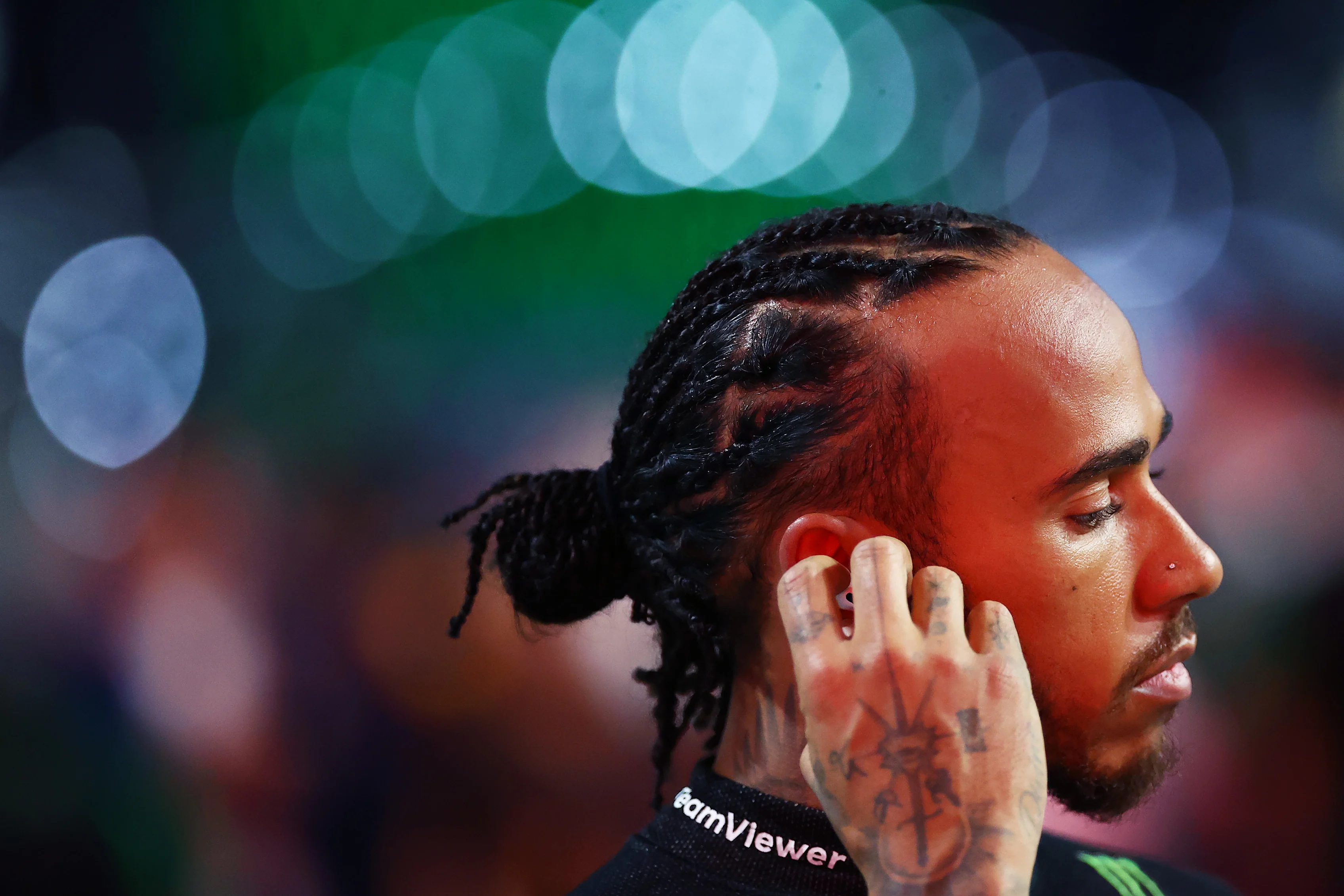 JEDDAH, SAUDI ARABIA - MARCH 19: Lewis Hamilton of Great Britain and Mercedes looks on prior to the