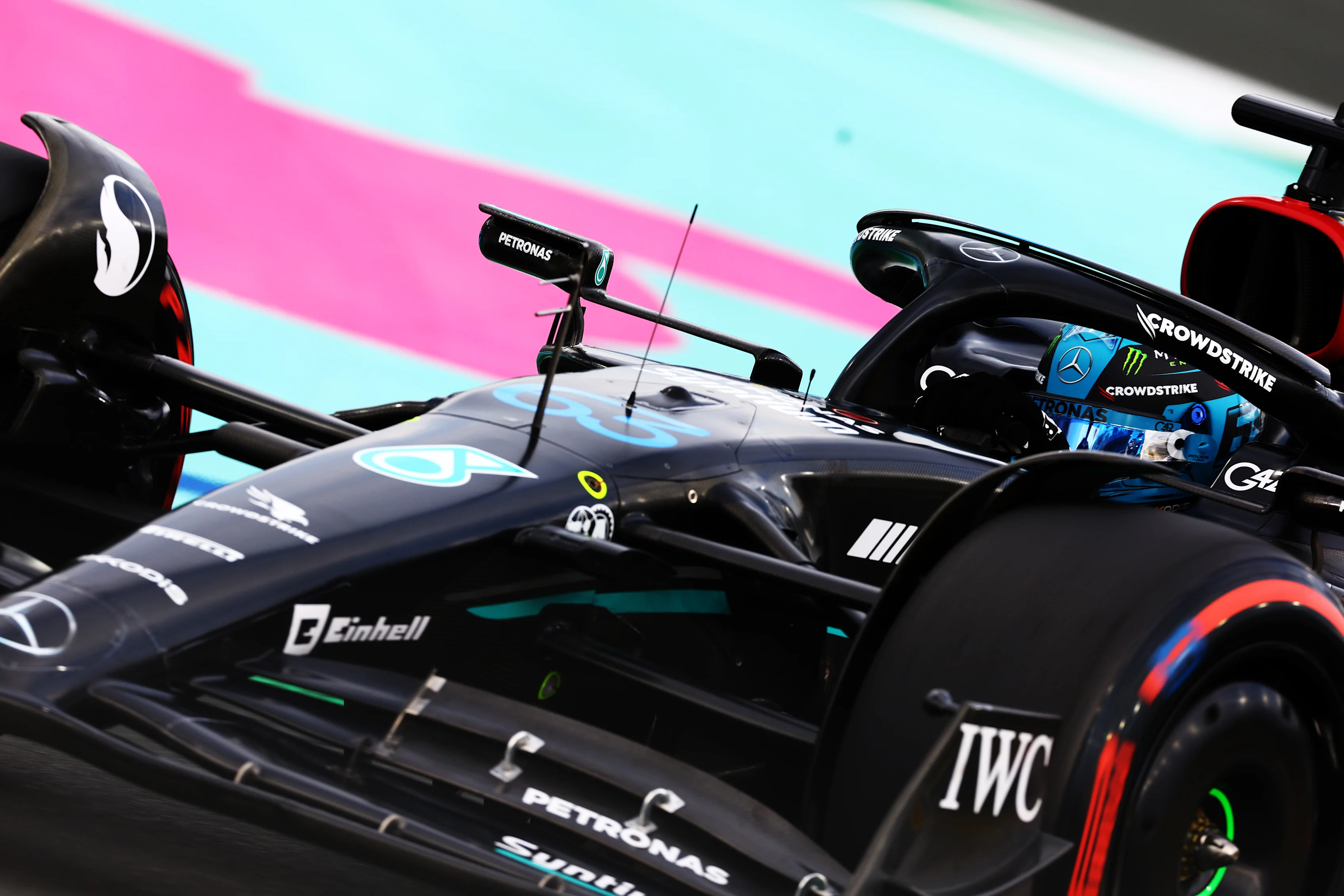 JEDDAH, SAUDI ARABIA - MARCH 18: George Russell of Great Britain driving the (63) Mercedes AMG